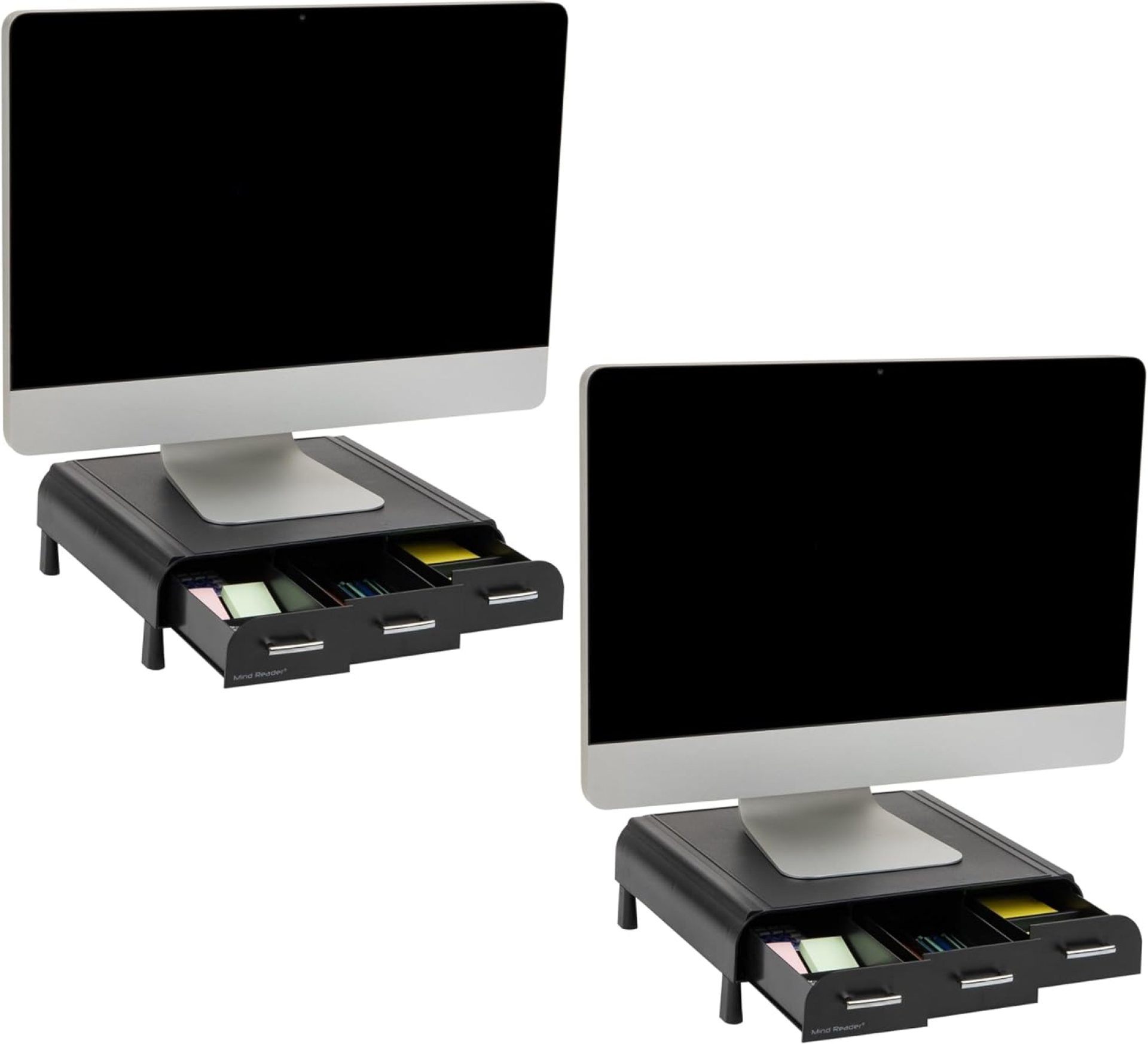 Mind Reader Monitor Stand, 3 Storage Drawers, Desktop Organizer, Riser, Office, 13.5″L x 13″W x 4″H, Set of 2, Black Mind Reader Monitor Stand, 3 Storage Drawers, Desktop Organizer, Riser, Office, 13.5″L x 13″W x 4″H, Set of 2, Black