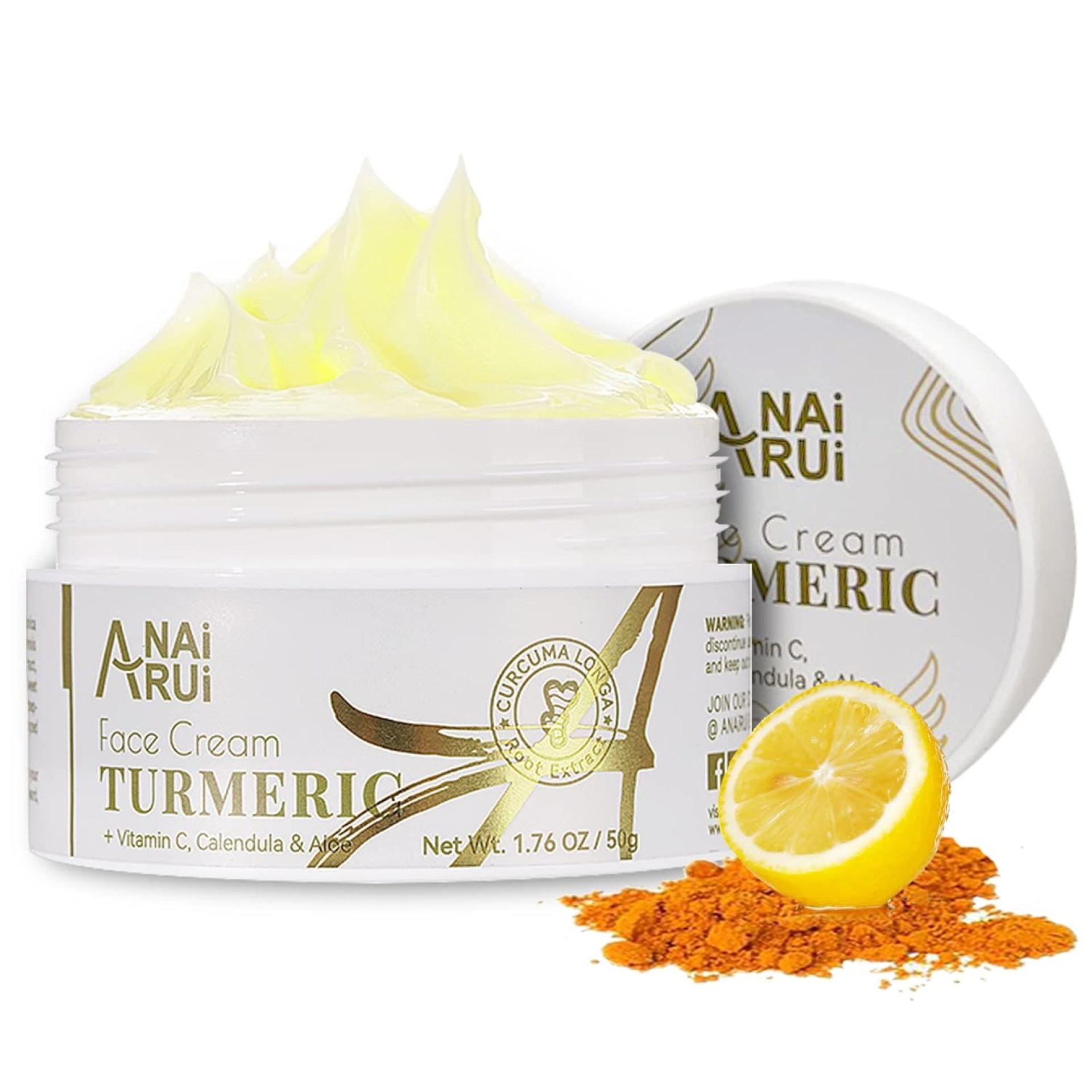 ANAI RUI Facial Moisturuzier, Turmeric Face Cream with Vitamin C for Hydrating, Firming, Tightening Skin, Turmeric Vitamin C Cream for Dark Spots, Dry Skin, 1.76 OZ ANAI RUI Facial Moisturuzier, Turmeric Face Cream with Vitamin C for Hydrating, Firming, Tightening Skin, Turmeric Vitamin C Cream for Dark Spots, Dry Skin, 1.76 OZ