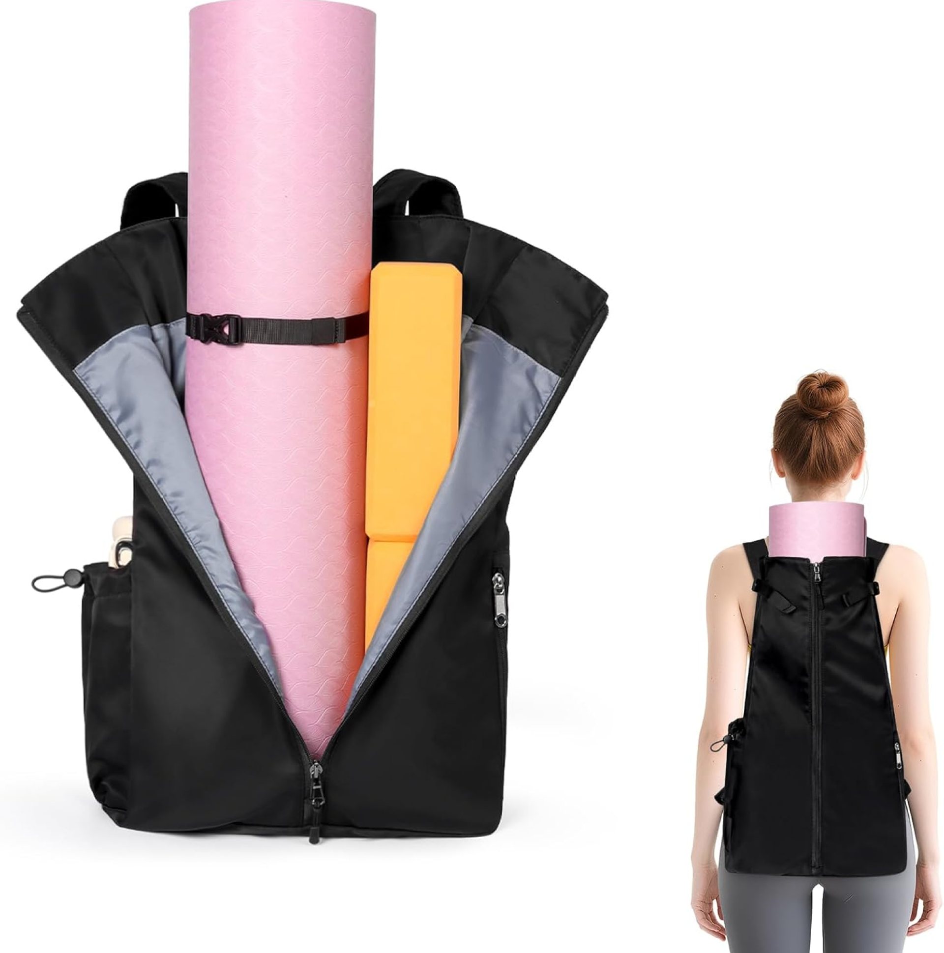 WOMACO Yoga Mat Bag, Adjustable Yogamat Blocks Carrier with Backpack Straps and Side Pockets, Top-Opening Yoga Backpack for Yoga Accessories WOMACO Yoga Mat Bag, Adjustable Yogamat Blocks Carrier with Backpack Straps and Side Pockets, Top-Opening Yoga Backpack for Yoga Accessories