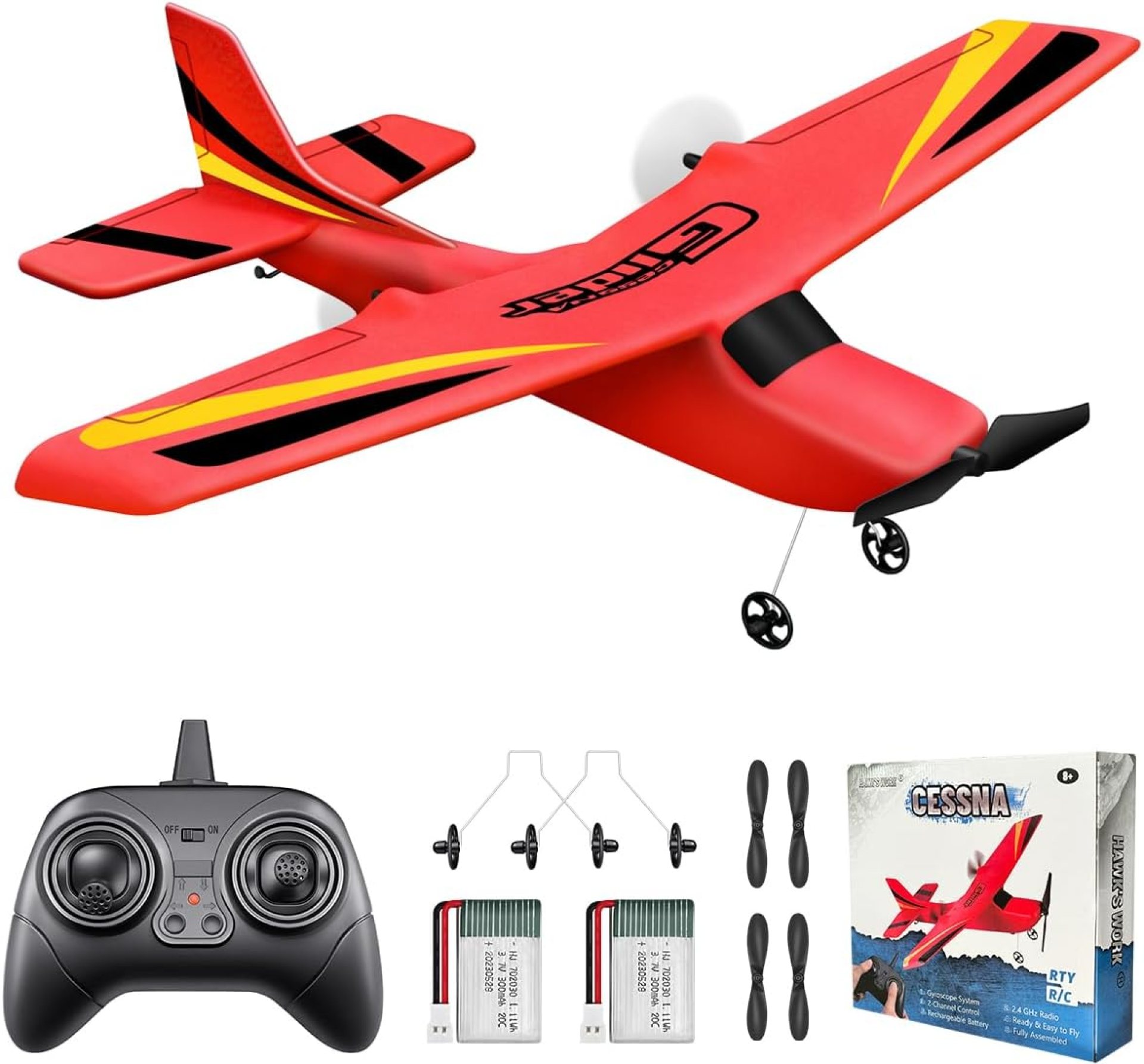 HAWK’S Work 2 CH RC Airplane, RC Plane Ready to Fly, 2.4GHz Remote Control Airplane, Easy to Fly RC Glider for Kids & Beginners (Red) HAWK’S Work 2 CH RC Airplane, RC Plane Ready to Fly, 2.4GHz Remote Control Airplane, Easy to Fly RC Glider for Kids & Beginners (Red)