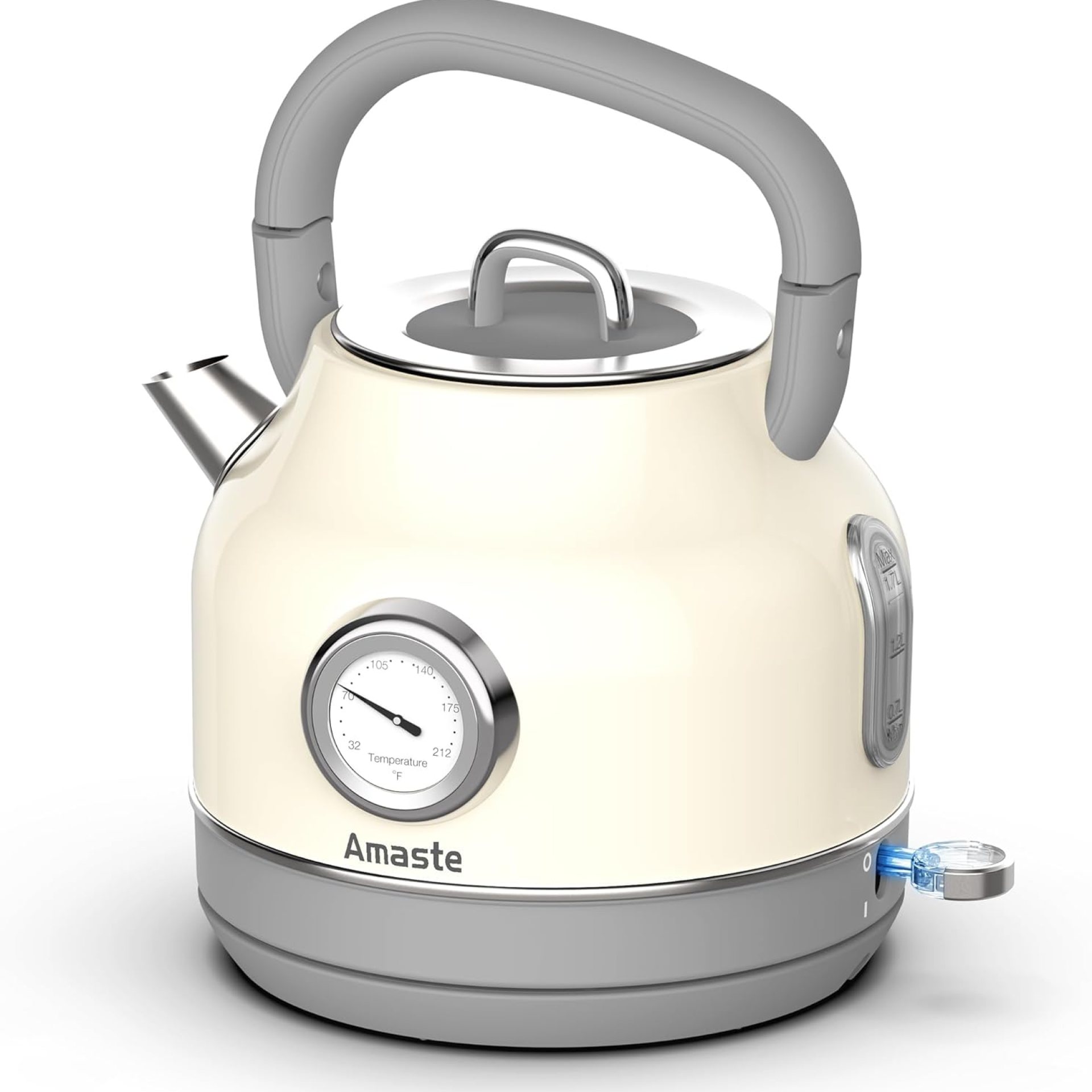 Amaste Electric Kettle, Retro Electric Tea Kettle With Thermometer, 57 Oz Hot Water Kettle For Coffee & Tea, 304 Stainless Steel, 1500w Fast Boiling, Auto Shut-Off & Boil Dry Protection, Cream White Amaste Electric Kettle, Retro Electric Tea Kettle With Thermometer, 57 Oz Hot Water Kettle For Coffee & Tea, 304 Stainless Steel, 1500w Fast Boiling, Auto Shut-Off & Boil Dry Protection, Cream White