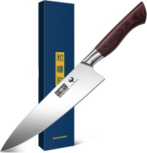 8 Inch Chef Knife for Cooking, Super Sharp High Carbon Stainless Steel Kitchen Knife, Professional Japanese Knife with Durable Wood Handle