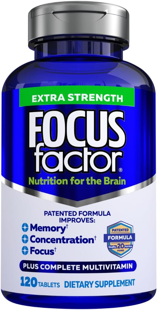Focus Factor Adults Extra Strength, 120 Count – Brain Supplement for Memory, Concentration and Focus – Complete Multivitamin with DMAE, Vitamin D, DHA – Trusted Health Vitamins Focus Factor Adults Extra Strength, 120 Count – Brain Supplement for Memory, Concentration and Focus – Complete Multivitamin with DMAE, Vitamin D, DHA – Trusted Health Vitamins