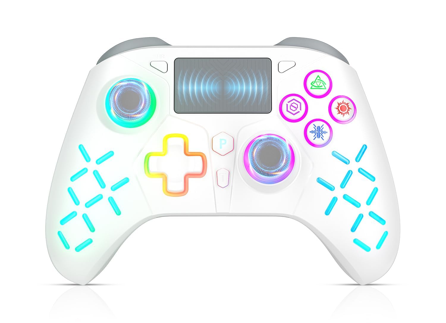 Wireless Gaming Controller for PS4/Pro/Slim/PS3/PC/Switch/Steam Deck/Mac/Android/iOS with RGB LED Lights, Hall Triggers, Hall Joysticks, Marco, Audio Jack, 1200mAh Battery Wireless Gaming Controller for PS4/Pro/Slim/PS3/PC/Switch/Steam Deck/Mac/Android/iOS with RGB LED Lights, Hall Triggers, Hall Joysticks, Marco, Audio Jack, 1200mAh Battery