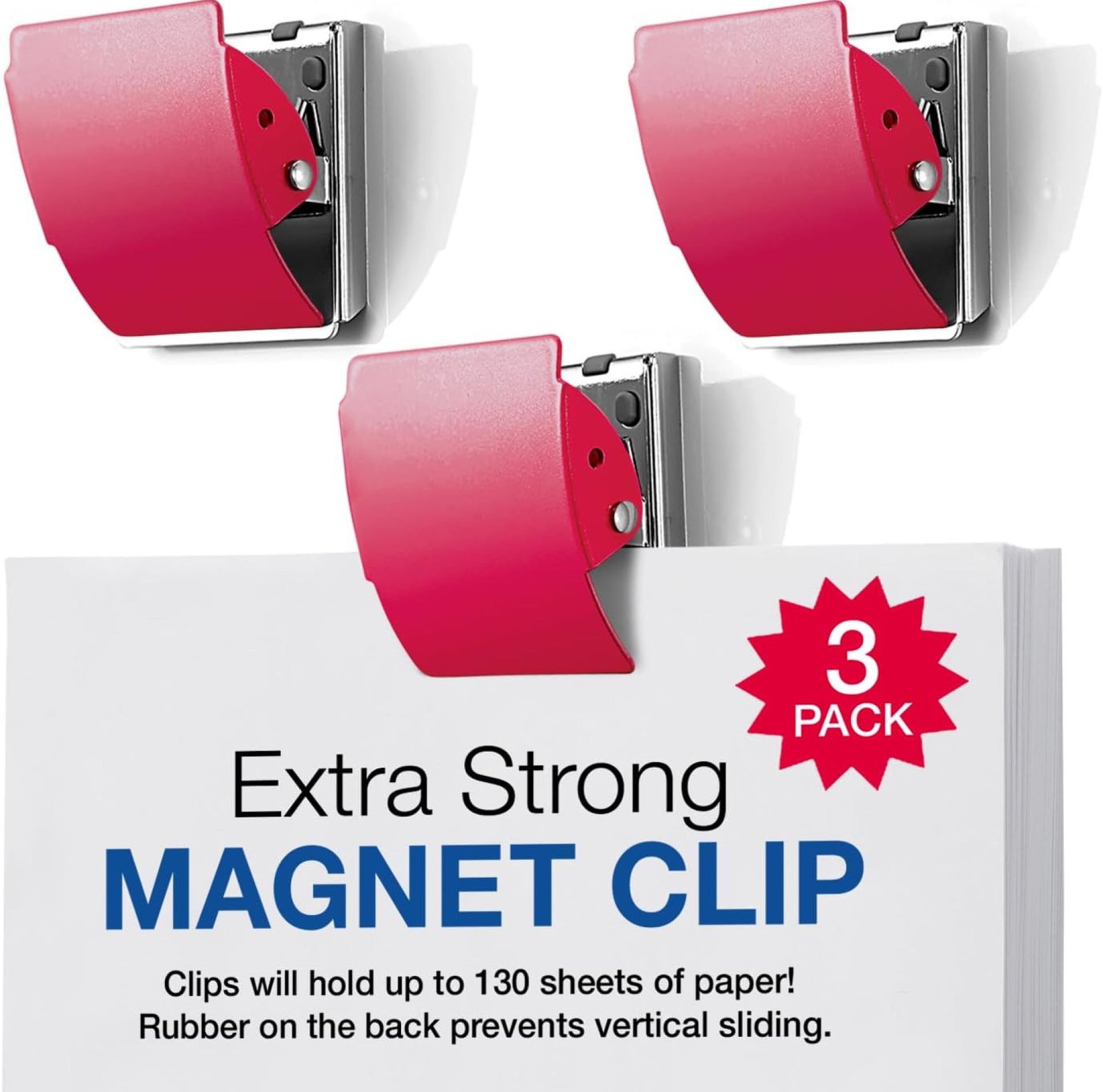 Plus Extra Strong Magnetic Clips, Large 3-Pack, Red Plus Extra Strong Magnetic Clips, Large 3-Pack, Red
