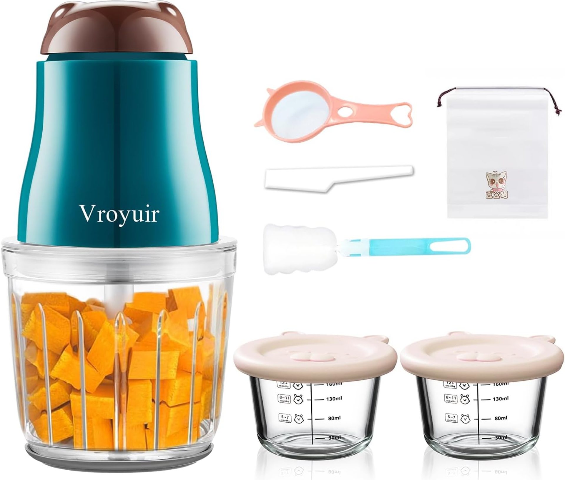 Baby Food Maker, 600ML Baby Food Blender with 10 Blades, Baby Food Processor for Baby Food, Fruit, Vegatable, Meat, with Two 200ml Glass Bowls, Storage Bag, Cleaning Brush, Scraper Baby Food Maker, 600ML Baby Food Blender with 10 Blades, Baby Food Processor for Baby Food, Fruit, Vegatable, Meat, with Two 200ml Glass Bowls, Storage Bag, Cleaning Brush, Scraper