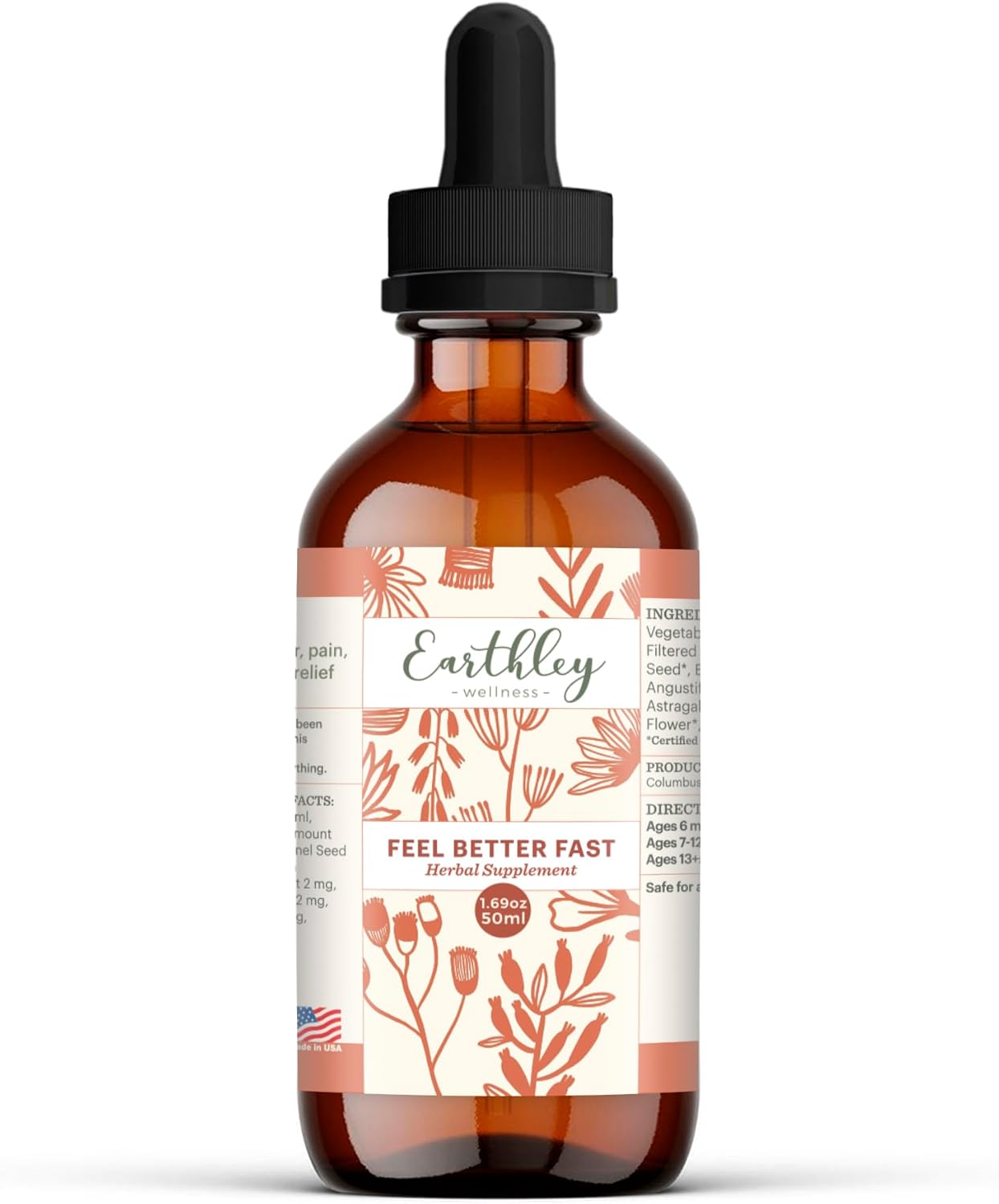 Earthley Wellness Feel Better Fast, All-Natural Relief for Minor Ailments, Supports Immune & Digestive Health, Echinacea Root, Fennel, Astragalus Root, Elder Flower and Cinnamon (1.69oz) Earthley Wellness Feel Better Fast, All-Natural Relief for Minor Ailments, Supports Immune & Digestive Health, Echinacea Root, Fennel, Astragalus Root, Elder Flower and Cinnamon (1.69oz)