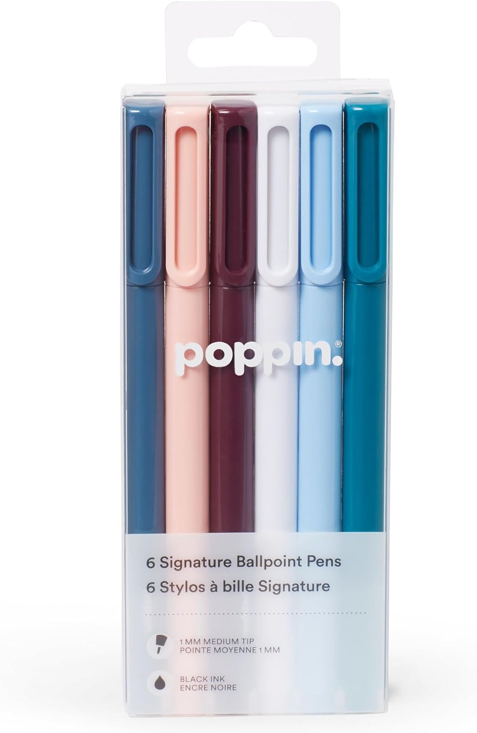 Poppin Signature Ballpoint Pens, Professional Office Pens, Medium Point 1mm, Set of 6 (Assorted Contemporary with Black Ink) Poppin Signature Ballpoint Pens, Professional Office Pens, Medium Point 1mm, Set of 6 (Assorted Contemporary with Black Ink)