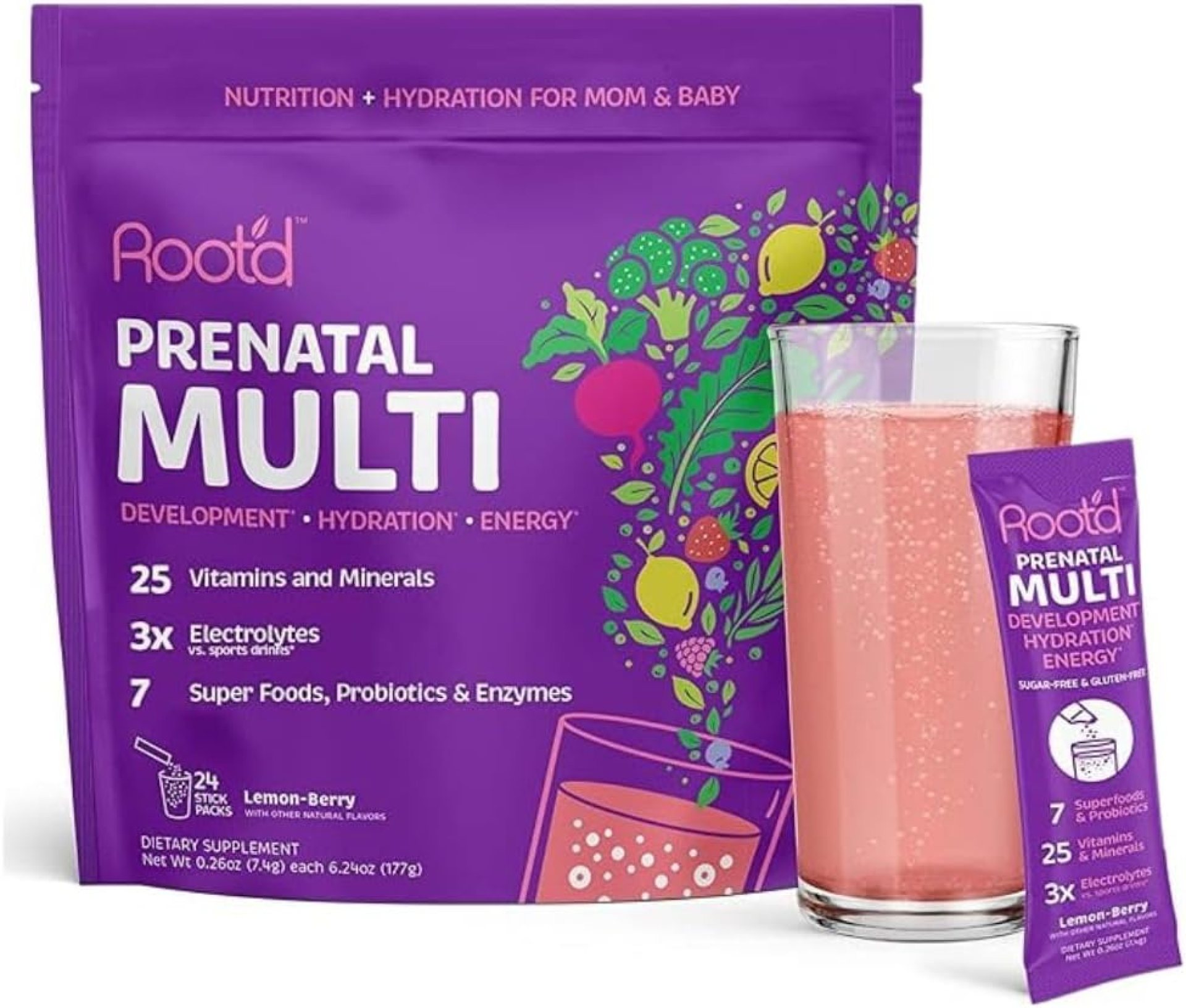 Root’d Prenatal Multivitamin Powder with 3X Electrolytes – 25 Vitamins & Minerals, Folate, Iron, Vitamin D3, 7 Superfoods & Probiotics, Sugar-Free Vitamins & Hydration | 24 Vitamin Drink Mix Packets Root’d Prenatal Multivitamin Powder with 3X Electrolytes – 25 Vitamins & Minerals, Folate, Iron, Vitamin D3, 7 Superfoods & Probiotics, Sugar-Free Vitamins & Hydration | 24 Vitamin Drink Mix Packets