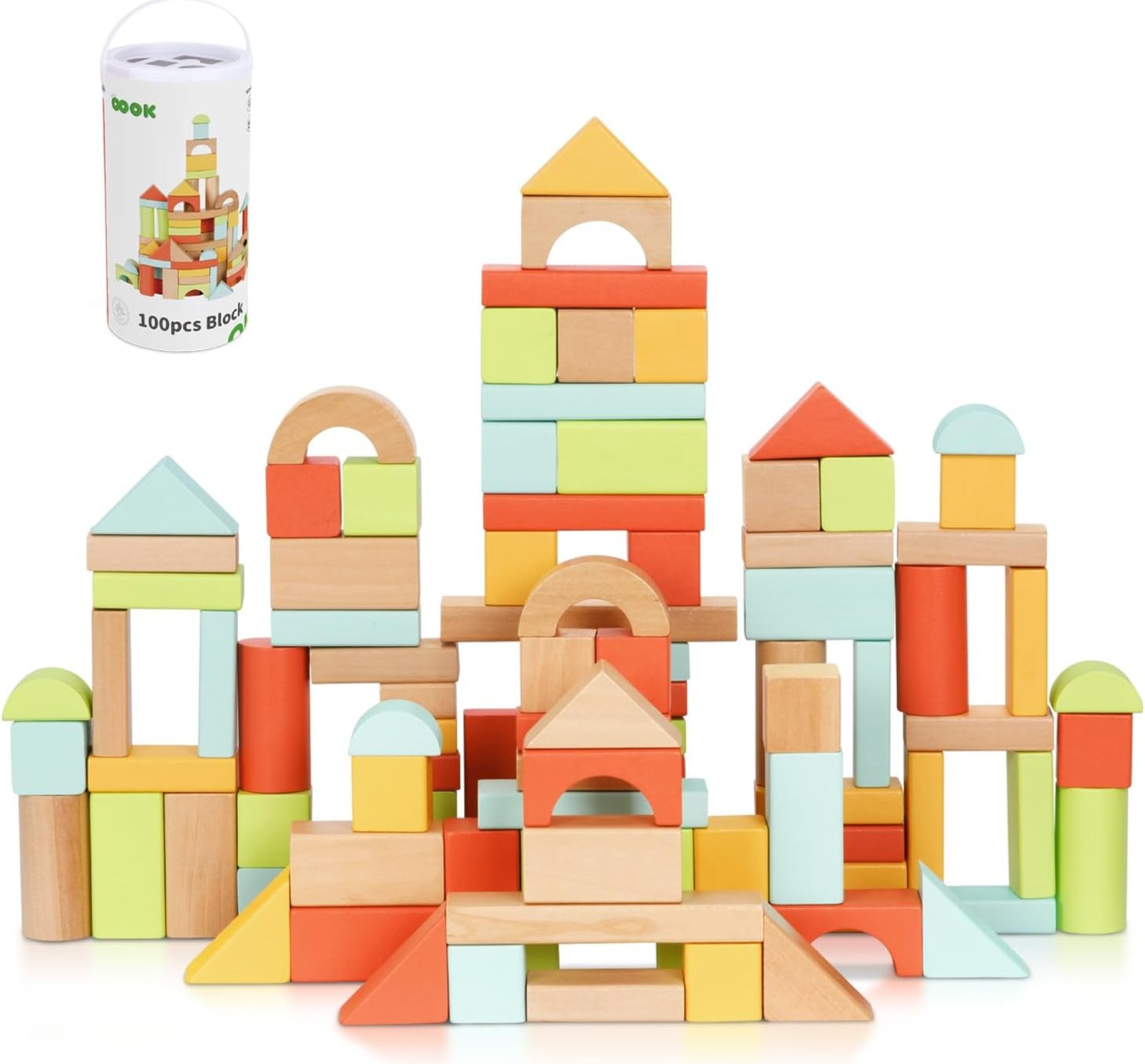 100pcs Building Blocks for Toddlers 1-3, Wooden Blocks for Kids with Storage Bucket and Shape Sorter Lid, Montessori Toys for 1 2 3 Year Old, Learning Toys for Preschool Girls and Boys 100pcs Building Blocks for Toddlers 1-3, Wooden Blocks for Kids with Storage Bucket and Shape Sorter Lid, Montessori Toys for 1 2 3 Year Old, Learning Toys for Preschool Girls and Boys