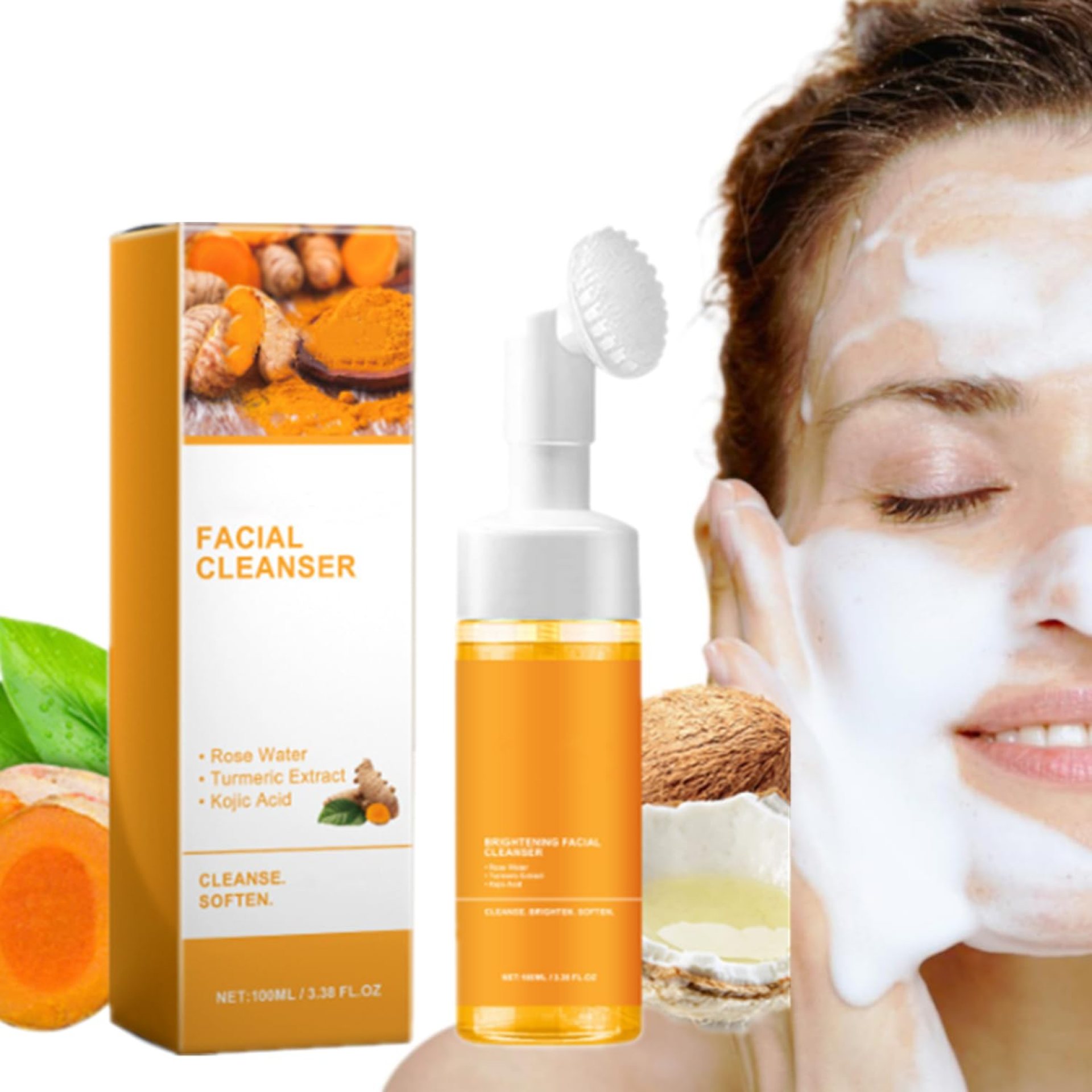 Turmeric Facial Cleanser,Foaming Face Wash,Turmeric Glow Wash,Deep Cleansing Face Cleanser With Brush (100ml) Turmeric Facial Cleanser,Foaming Face Wash,Turmeric Glow Wash,Deep Cleansing Face Cleanser With Brush (100ml)