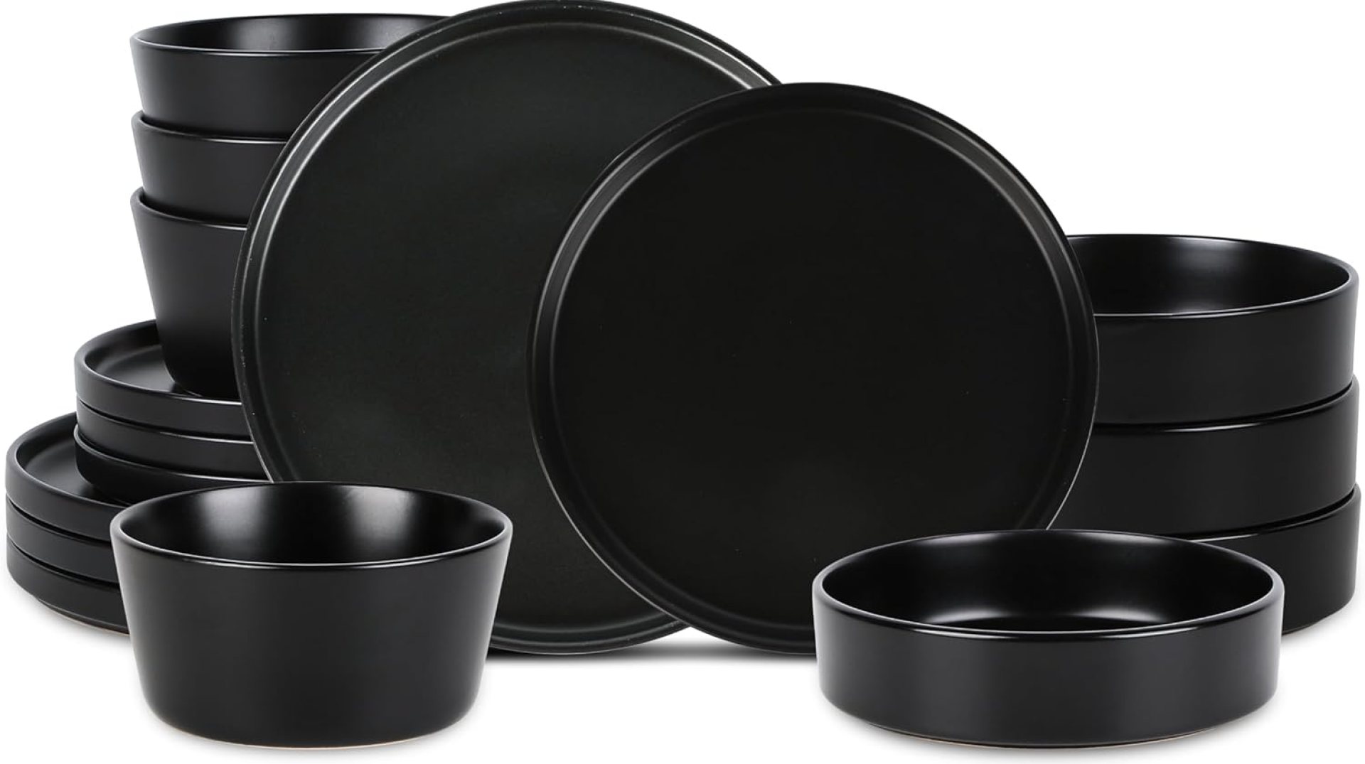 Stone Lain Celina Modern Stoneware 16-Piece Dinnerware Set, Cereal and Dinner Bowls, Dinner Plates, Plates and Bowl Set, Dishes for 4, Black Stone Lain Celina Modern Stoneware 16-Piece Dinnerware Set, Cereal and Dinner Bowls, Dinner Plates, Plates and Bowl Set, Dishes for 4, Black