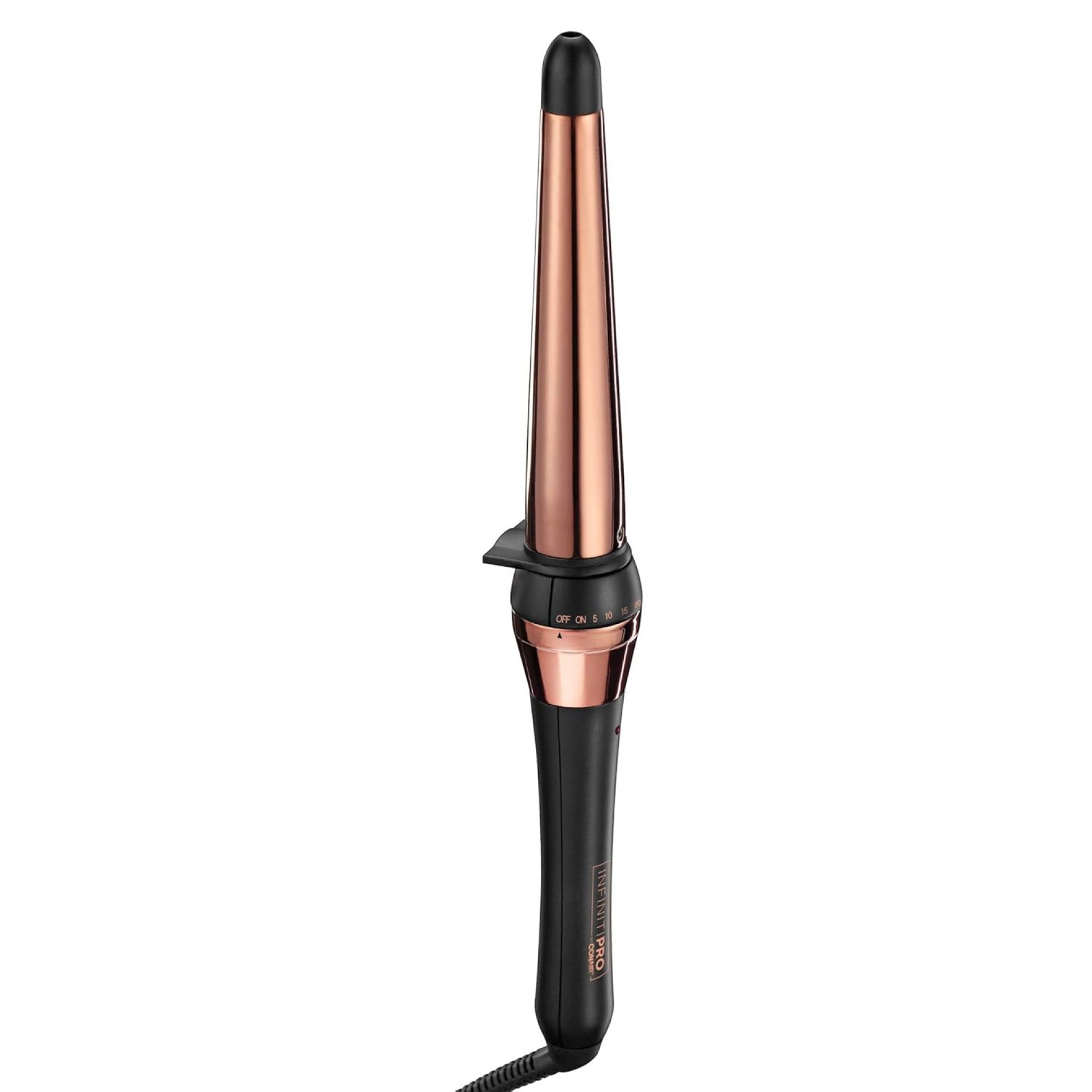 INFINITIPRO BY CONAIR Rose Gold Titanium 1 ¼-inch to ¾-inch Curling Wand, Tapered wand produces beachy waves INFINITIPRO BY CONAIR Rose Gold Titanium 1 ¼-inch to ¾-inch Curling Wand, Tapered wand produces beachy waves