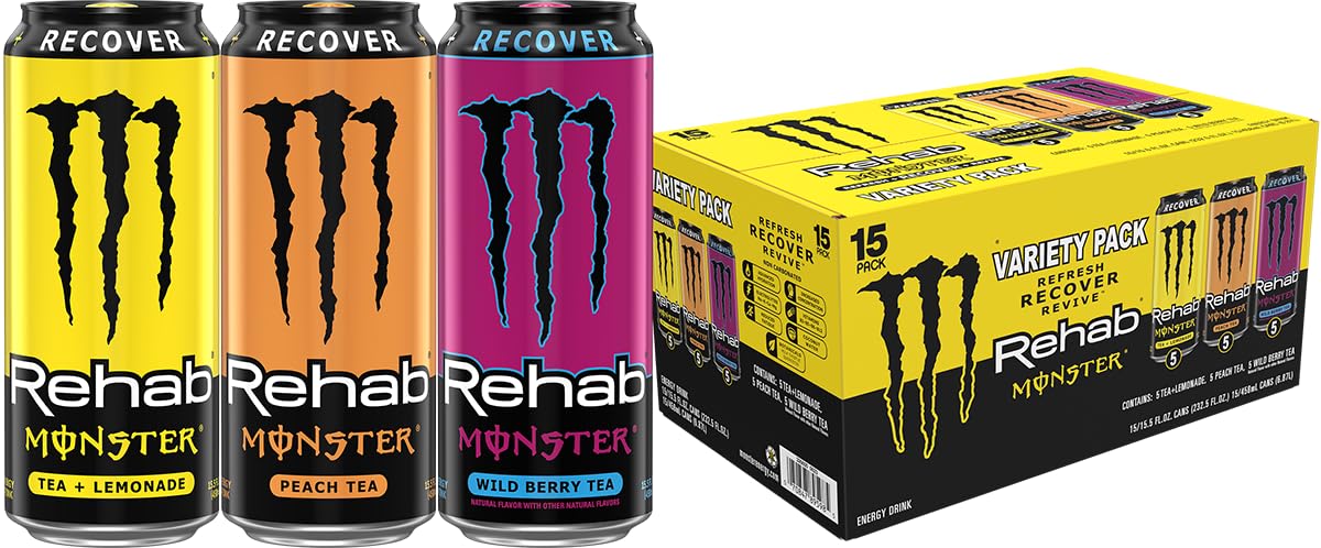 Monster Energy Rehab Tea + Lemonade, Peach, Wild Berry, Variety Pack, Energy Iced Tea,15.5 Ounce (Pack of 15) Monster Energy Rehab Tea + Lemonade, Peach, Wild Berry, Variety Pack, Energy Iced Tea,15.5 Ounce (Pack of 15)