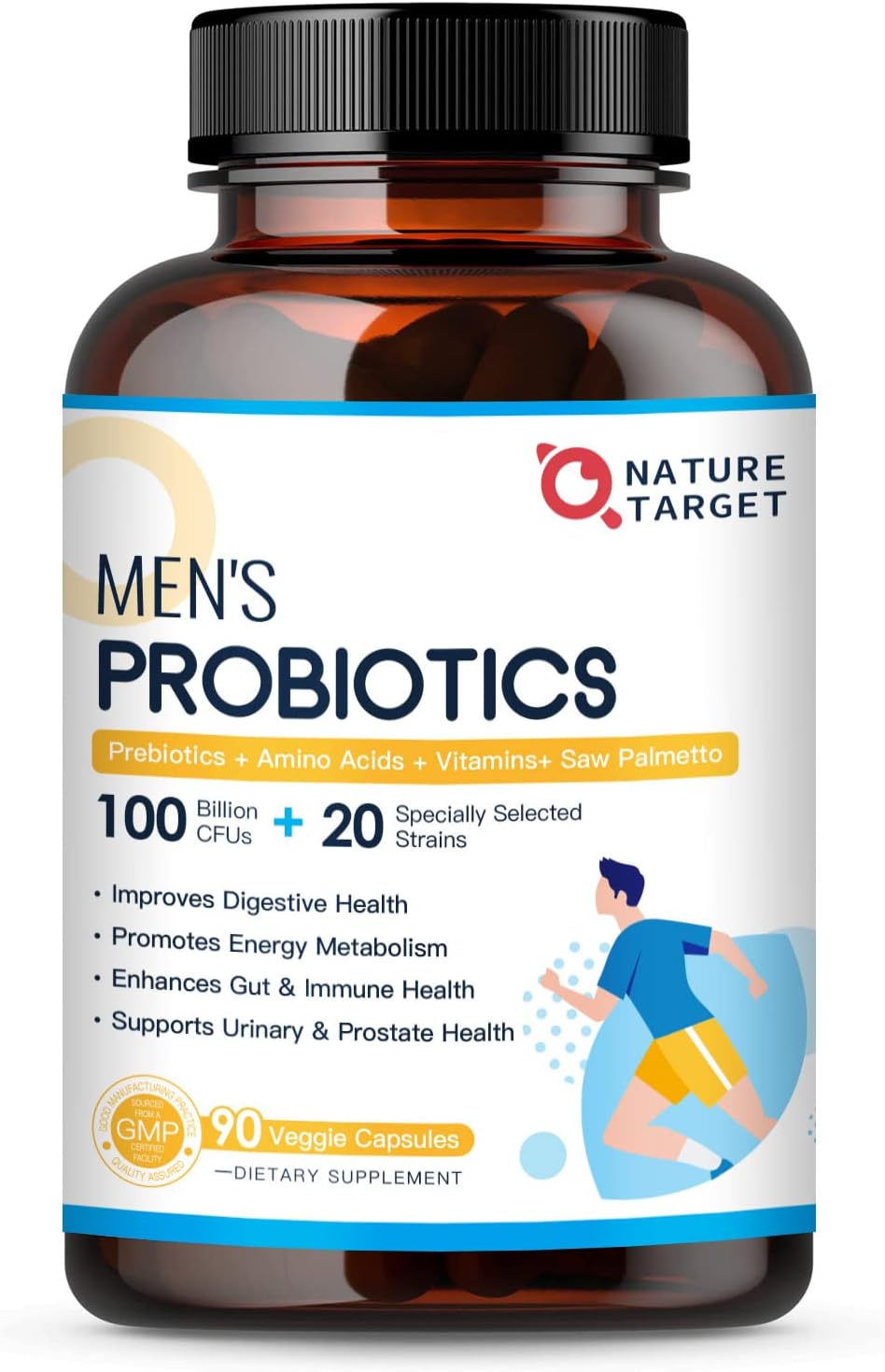 NATURE TARGET Probiotics for Men Digestive Health with Enzymes & Prebiotics, 100 Billion CFUs, Men’s Probiotics with Saw Palmetto & Cranberry for Prostate & Urinary Tract Health, 90 Veggie Capsules NATURE TARGET Probiotics for Men Digestive Health with Enzymes & Prebiotics, 100 Billion CFUs, Men’s Probiotics with Saw Palmetto & Cranberry for Prostate & Urinary Tract Health, 90 Veggie Capsules