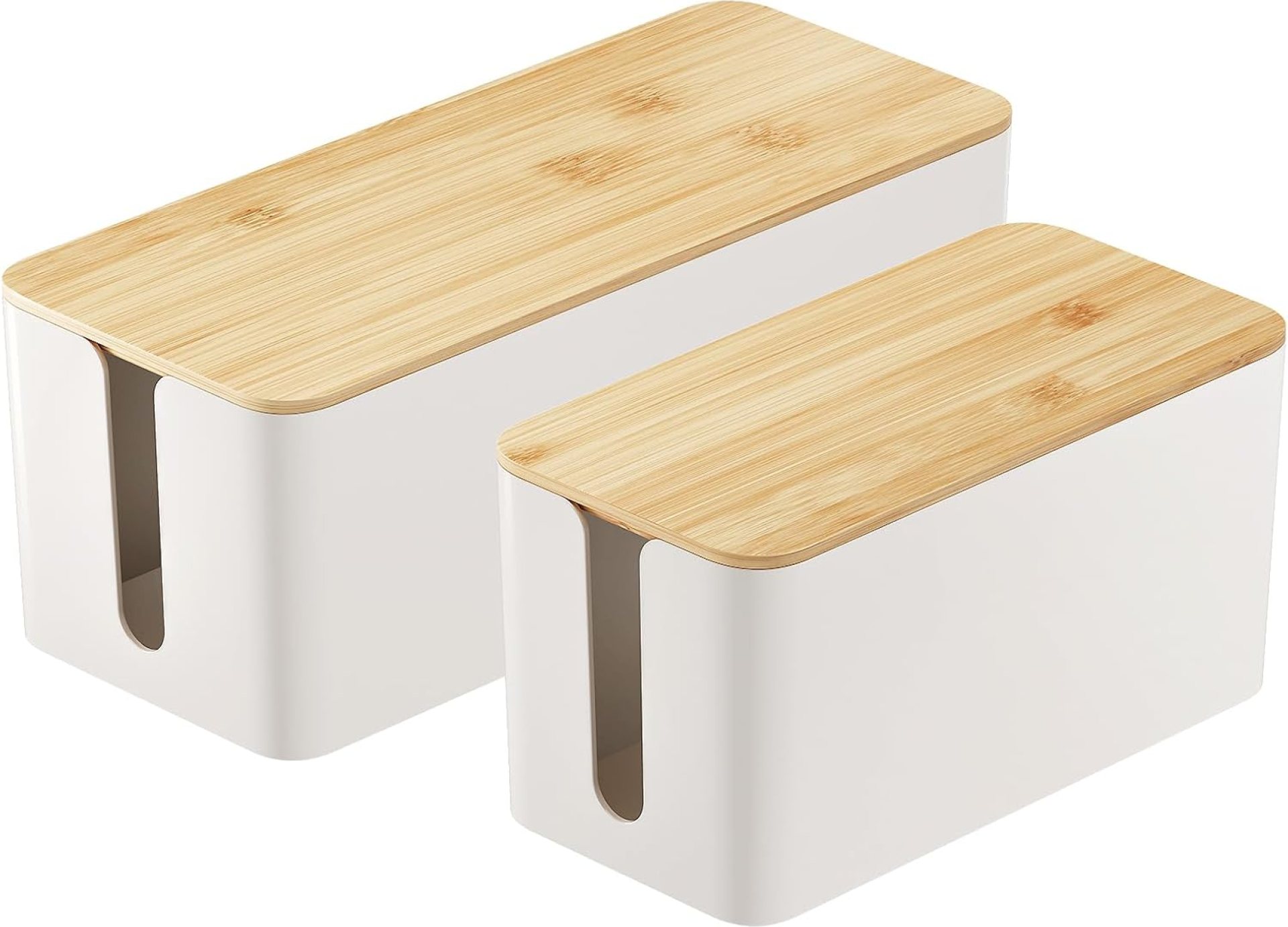 DELAMU 2 Pack Cable Management Box, Safe ABS Wood Grain Desk Medium and Small Cord Organizer, Baby-Pet Proof Lock Under Desk Cover Hidden for USB Hub TV Wires Computer Desks and Power Strips DELAMU 2 Pack Cable Management Box, Safe ABS Wood Grain Desk Medium and Small Cord Organizer, Baby-Pet Proof Lock Under Desk Cover Hidden for USB Hub TV Wires Computer Desks and Power Strips