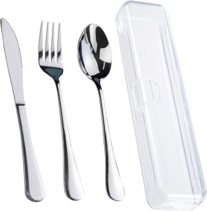 4PCS Premium Travel Utensils With Case, Stainless Steel Reusable Portable Utensils Set With Case, Lengnoyp Travel Silverware Set With Case for Lunch Box Includ Fork Spoon Knife Set, Silver