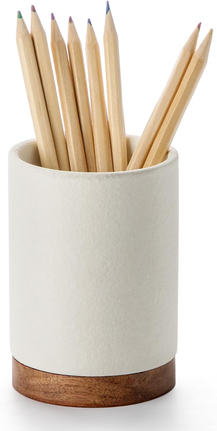 Pen Holder for Desk, Ceramic Pencil Organizer & Makeup Brush Holder, Office Decor and Desk Accessories,Perfect Office Organization,Teacher Supplies (White, Set / 1) Pen Holder for Desk, Ceramic Pencil Organizer & Makeup Brush Holder, Office Decor and Desk Accessories,Perfect Office Organization,Teacher Supplies (White, Set / 1)