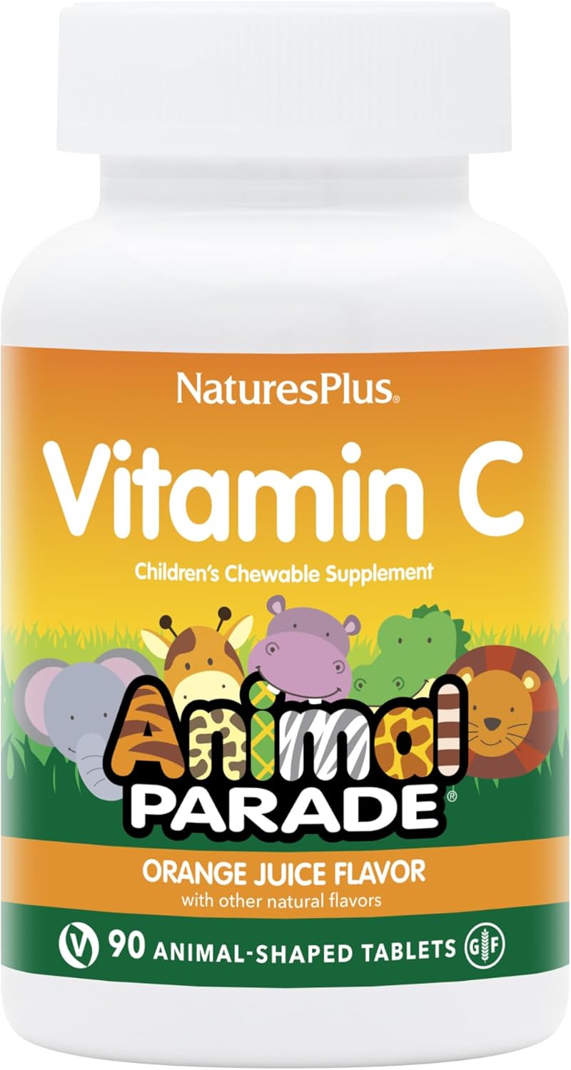 NaturesPlus Animal Parade Vitamin C Children’s Chewable – Natural Orange Juice Flavor – 90 Animal-Shaped Tablets, Pack of 2 – Vegan, Vegetarian, Gluten Free – 90 Total Servings NaturesPlus Animal Parade Vitamin C Children’s Chewable – Natural Orange Juice Flavor – 90 Animal-Shaped Tablets, Pack of 2 – Vegan, Vegetarian, Gluten Free – 90 Total Servings