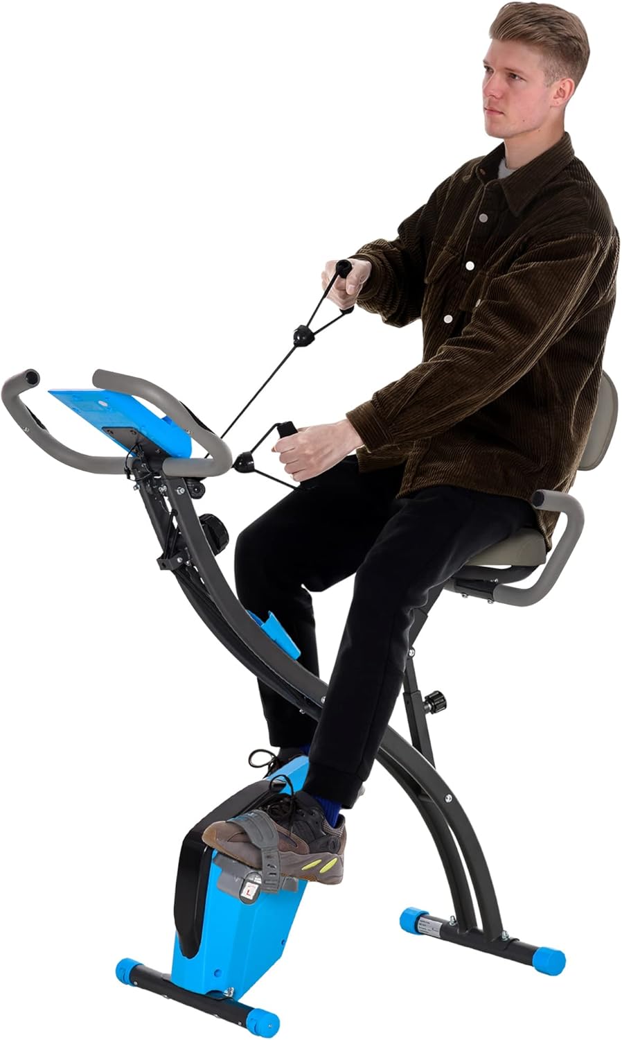 Soozier Folding Exercise Bike, 3-in-1 Recumbent Exercise Bike, Upright Workout Bike with Pulse Sensor, Arm Resistance Bands, Adjustable Seat, 8-Level Magnetic Resistance Soozier Folding Exercise Bike, 3-in-1 Recumbent Exercise Bike, Upright Workout Bike with Pulse Sensor, Arm Resistance Bands, Adjustable Seat, 8-Level Magnetic Resistance