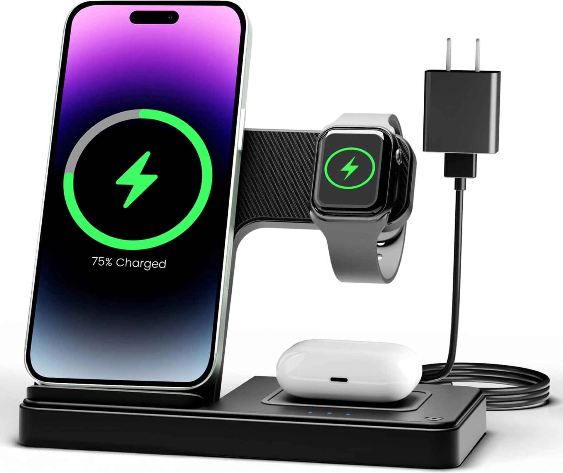Wireless Charger iPhone Charging Station: 3 in 1 Charger Stand Multiple Devices for Apple – iPhone 16e 16 15 14 Pro Max 13 12 11 – Watch 10 9 8 7 6 5 4 3 2 SE and Ultra Series – Airpods 4 3 2 Pro Wireless Charger iPhone Charging Station: 3 in 1 Charger Stand Multiple Devices for Apple – iPhone 16e 16 15 14 Pro Max 13 12 11 – Watch 10 9 8 7 6 5 4 3 2 SE and Ultra Series – Airpods 4 3 2 Pro