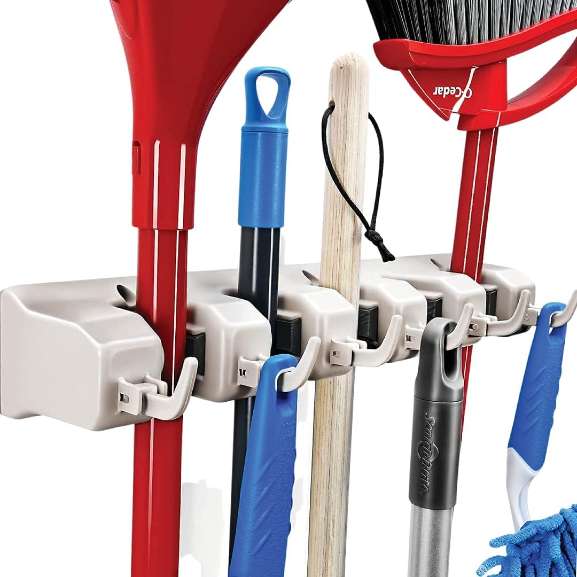 HOME IT Mop And Broom Holder Wall Mount – Garage Storage Systems with 5 Slots, 6 Hooks, 7.5lbs Capacity Per Slot – Garden Tool Organizer For Home, Kitchen, Closet, Garage, Laundry Room – Off-White HOME IT Mop And Broom Holder Wall Mount – Garage Storage Systems with 5 Slots, 6 Hooks, 7.5lbs Capacity Per Slot – Garden Tool Organizer For Home, Kitchen, Closet, Garage, Laundry Room – Off-White