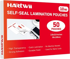 50 Pack Self Sealing Laminating Pouches for Small Business Card,Waterproof Self-Adhesive Laminating Pouches,2.6×3.9 Inches, 10 Mil Thickness, No Laminator Machine Needed