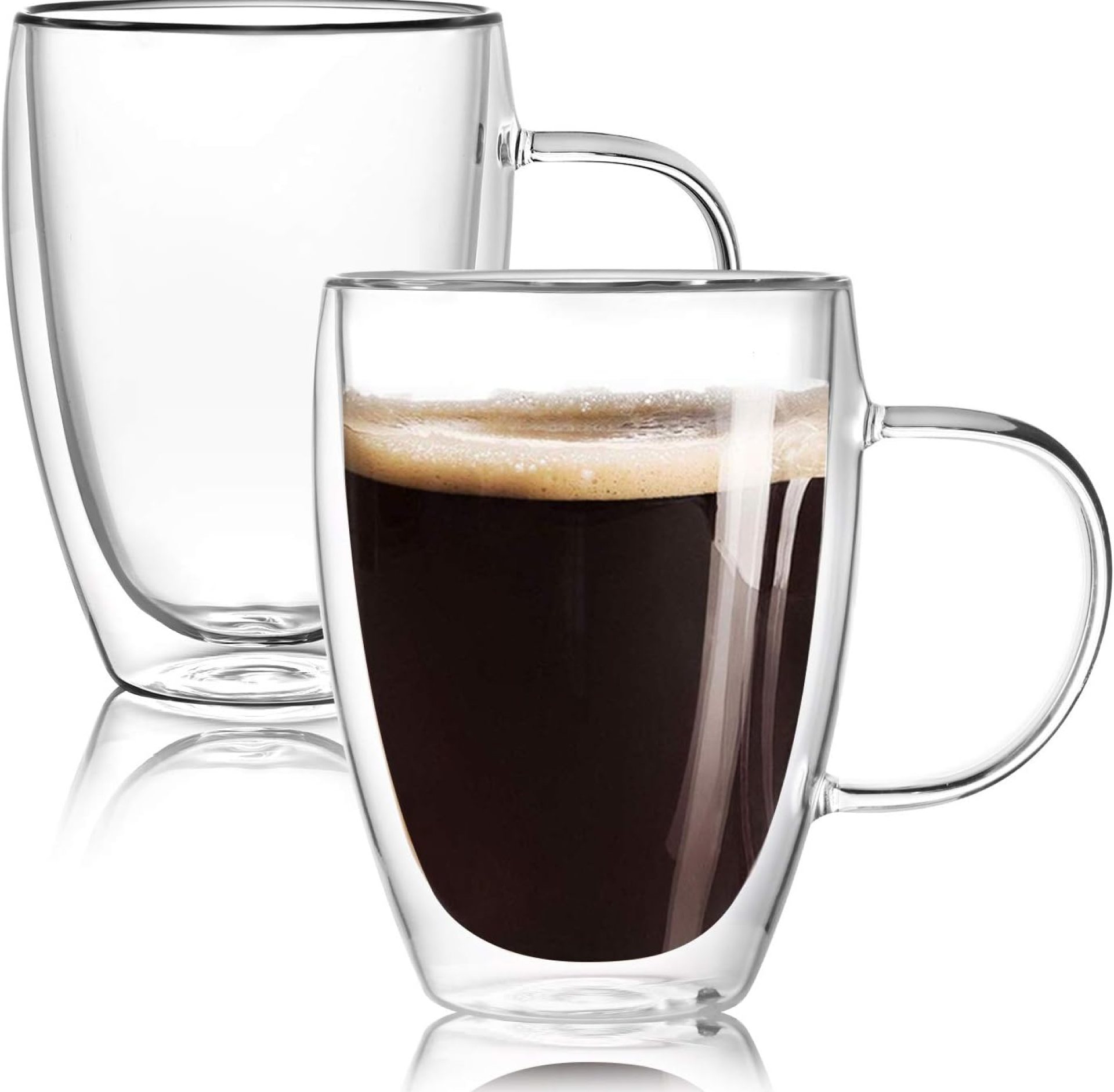12 Oz Double Walled Glass Coffee Mugs with Handle, Insulated Layer Coffee Cups, Clear Borosilicate Glass Mugs – Gift for Cappuccino,Tea,Latte,Espresso,Hot Beverage,Cold Drinks, Set of 2 12 Oz Double Walled Glass Coffee Mugs with Handle, Insulated Layer Coffee Cups, Clear Borosilicate Glass Mugs – Gift for Cappuccino,Tea,Latte,Espresso,Hot Beverage,Cold Drinks, Set of 2