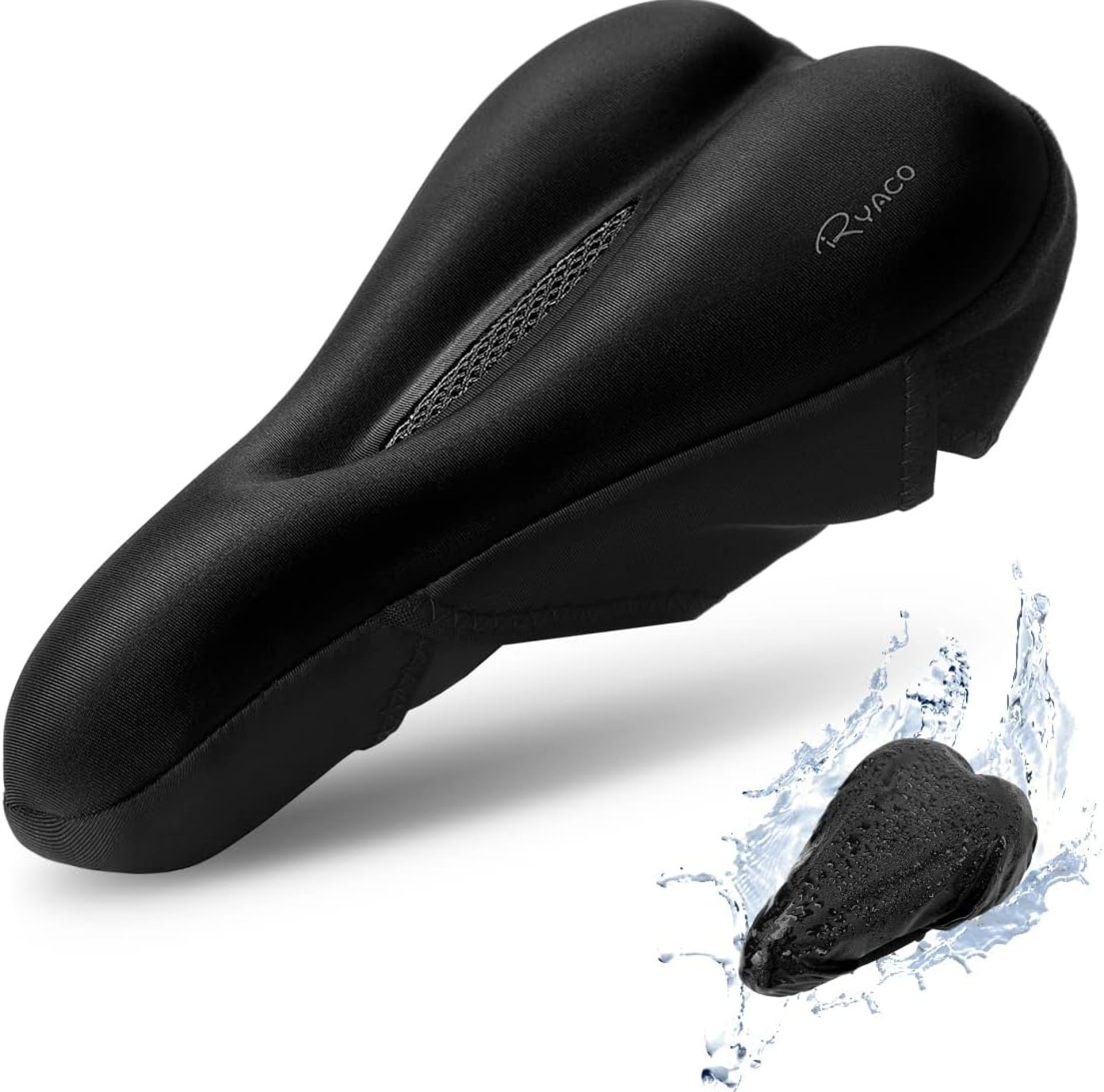 Ryaco Gel Bike Seat Cushion Cover – Breathable Comfortable Bicycle Saddle Cover Black with Water&Dust Resistant Cover Fits Spin, Stationary Exercise Bike, Outdoor or Indoor Cycling Ryaco Gel Bike Seat Cushion Cover – Breathable Comfortable Bicycle Saddle Cover Black with Water&Dust Resistant Cover Fits Spin, Stationary Exercise Bike, Outdoor or Indoor Cycling