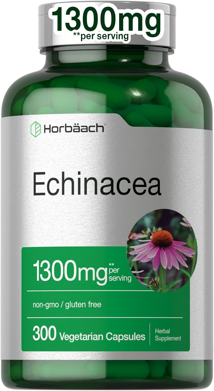 Horbäach Echinacea Extract Capsules 1300mg | 300 Count | Vegan, Non-GMO, Gluten Free Supplement Horbäach Echinacea Extract Capsules 1300mg | 300 Count | Vegan, Non-GMO, Gluten Free Supplement