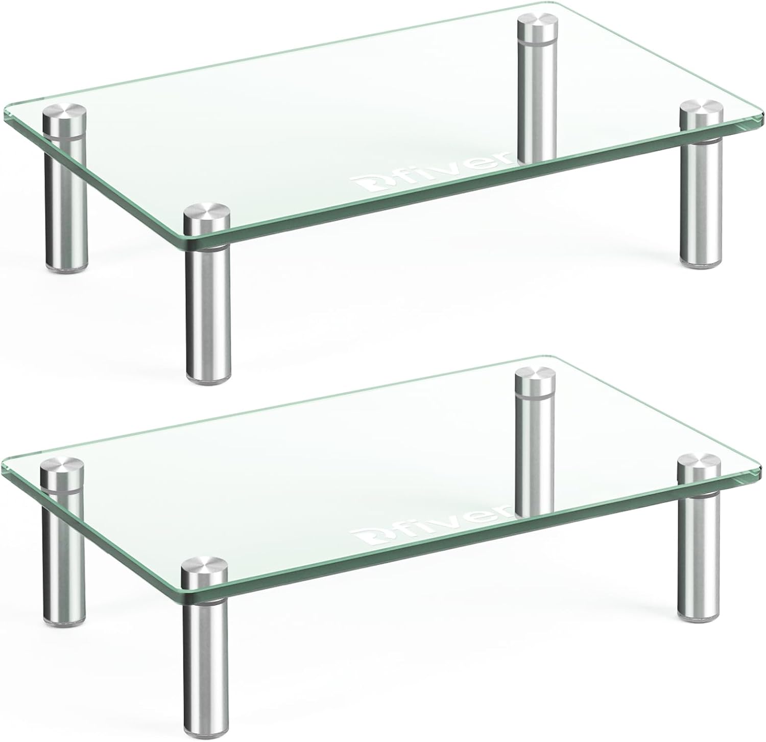 Rfiver Dual Glass Monitor Stand Riser, 2 Pack Computer Monitor Riser, Clear Monitor Stand for Desk, Create More Storage Space Under for Screens/Laptops/Printers Rfiver Dual Glass Monitor Stand Riser, 2 Pack Computer Monitor Riser, Clear Monitor Stand for Desk, Create More Storage Space Under for Screens/Laptops/Printers