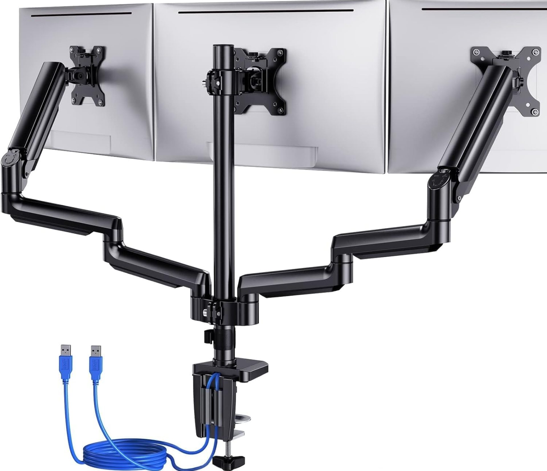 ErGear Triple Monitor Mount for 13-27 inch Screens, Gas Springcore Triple Monitor Arms with USB, Heavy Duty Three Monitors Stand with Tilt, Swivel, Rotation, Holds Up to 17.6 lbs Each Arm ErGear Triple Monitor Mount for 13-27 inch Screens, Gas Springcore Triple Monitor Arms with USB, Heavy Duty Three Monitors Stand with Tilt, Swivel, Rotation, Holds Up to 17.6 lbs Each Arm
