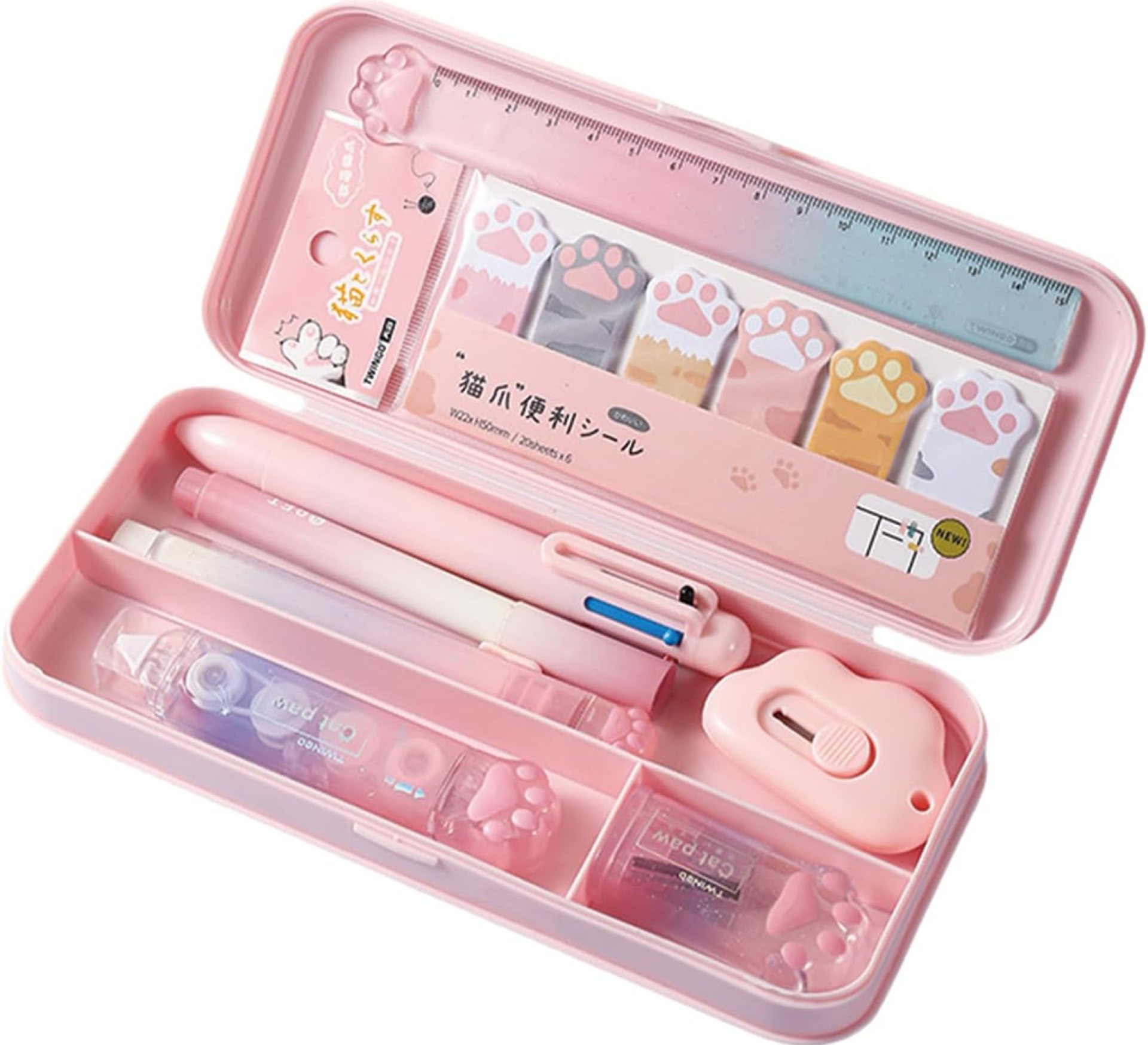 9 Pcs Cute Pink Stationery Set Cat Paw School Supplies Kawaii Office Supplies Including Pens Pencil Sharpener Highlighter Eraser Correction Tape Ruler Utility Knife (Cat Paw-Pink) 9 Pcs Cute Pink Stationery Set Cat Paw School Supplies Kawaii Office Supplies Including Pens Pencil Sharpener Highlighter Eraser Correction Tape Ruler Utility Knife (Cat Paw-Pink)
