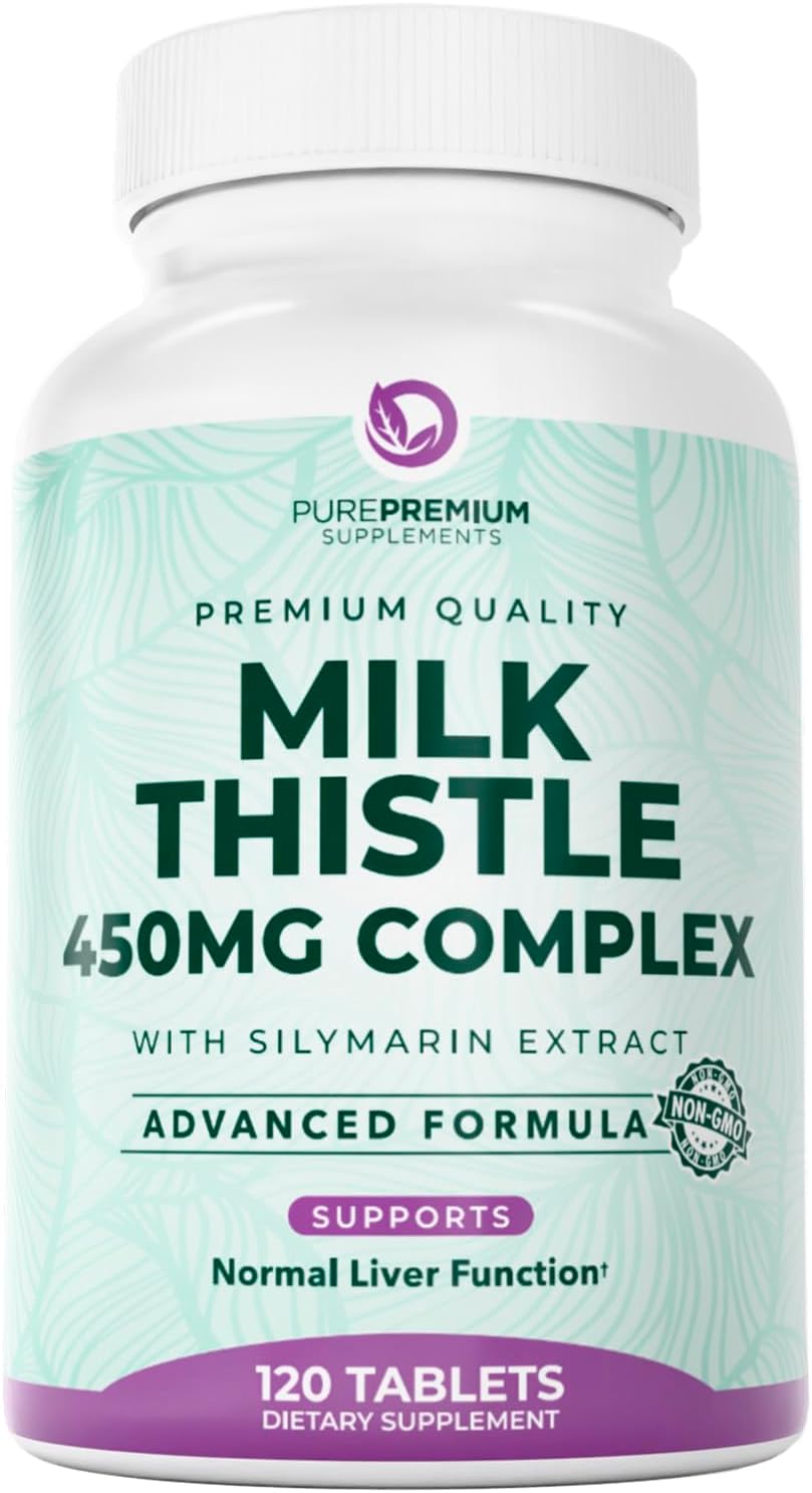 PurePremium Milk Thistle Supplement with Silymarin – 450mg Complex Normal Liver Support Supplement – Milk Thistle Extract for Normal Liver Function – 120 Tablets PurePremium Milk Thistle Supplement with Silymarin – 450mg Complex Normal Liver Support Supplement – Milk Thistle Extract for Normal Liver Function – 120 Tablets