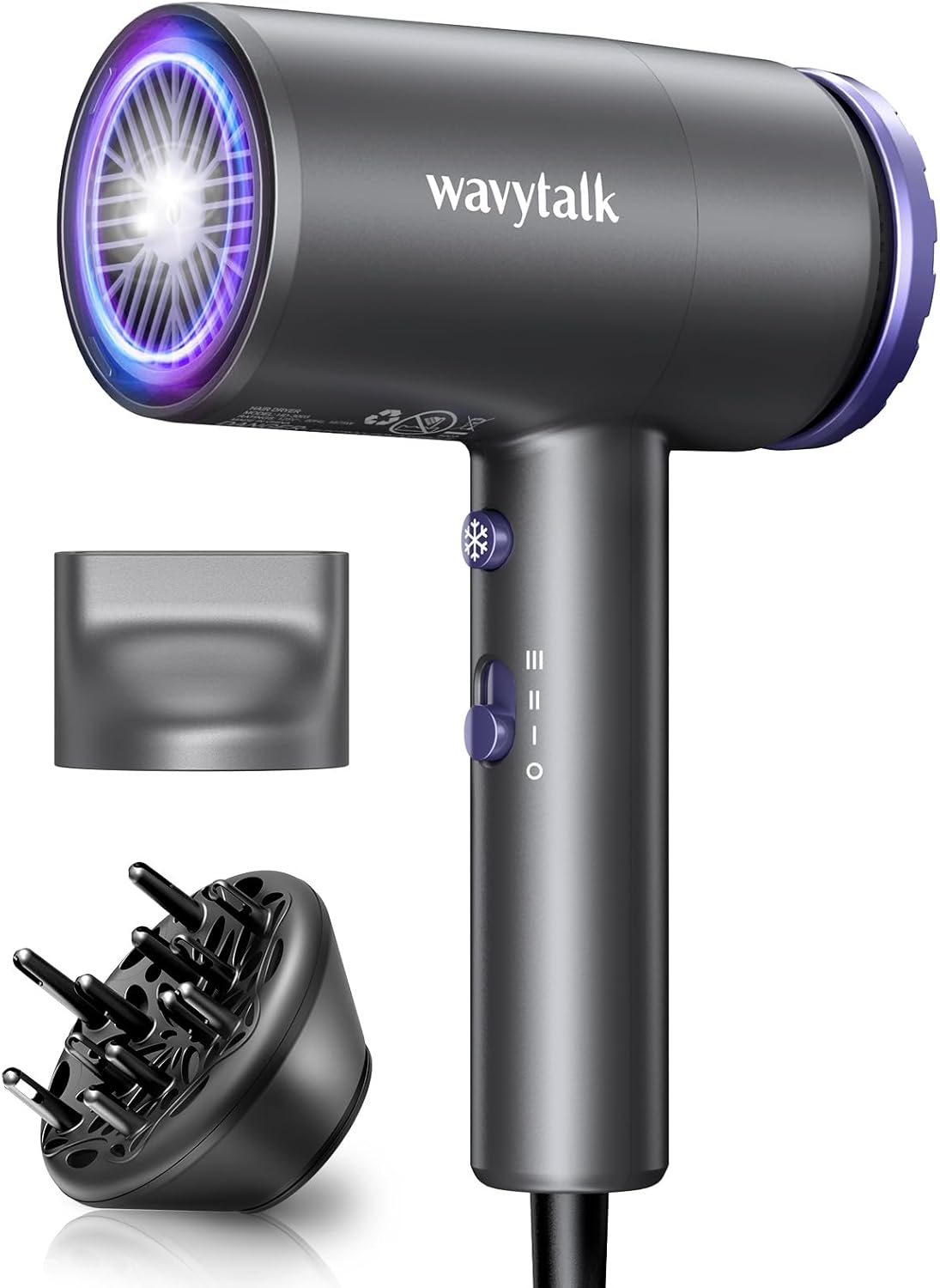 Wavytalk Hair Dryer with Diffuser 1875W Ionic Blow Dryer for Fast Drying with Concentrator Lightweight, Purple. Wavytalk Hair Dryer with Diffuser 1875W Ionic Blow Dryer for Fast Drying with Concentrator Lightweight, Purple.