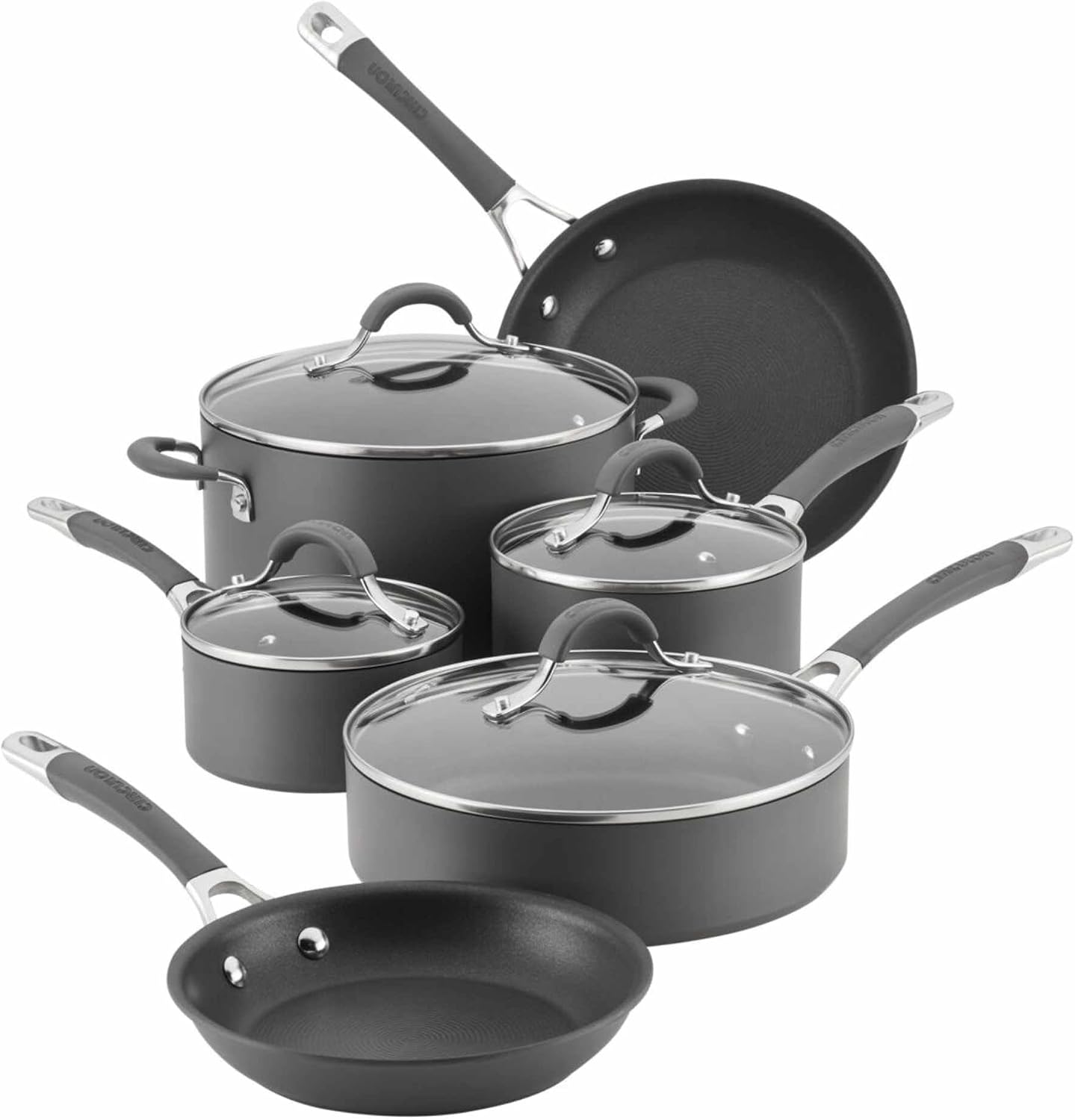 Circulon 83903 Radiance Hard Anodized Nonstick Cookware Pots and Pans Set, 10 Piece, Gray Circulon 83903 Radiance Hard Anodized Nonstick Cookware Pots and Pans Set, 10 Piece, Gray