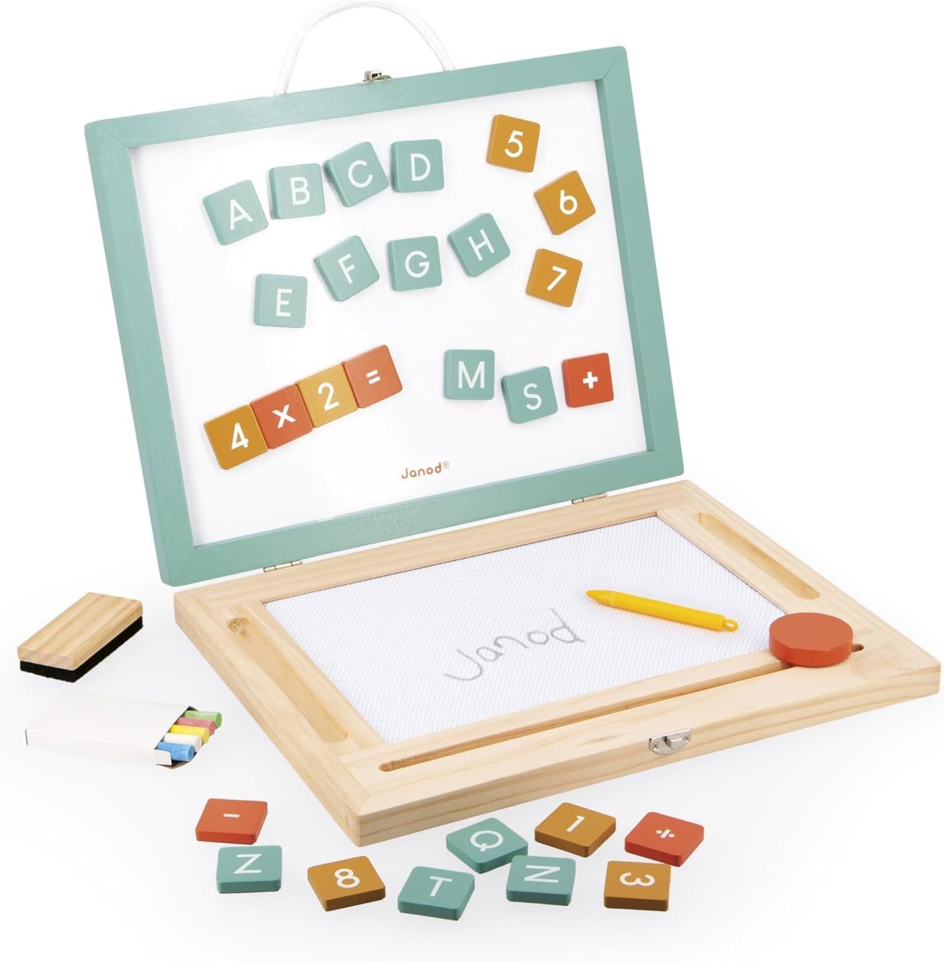 Janod – J09626 4-in-1 Wooden Children’s Board – Set of 4 Activities: Adroise Magique + Chalkboard + Whiteboard + Magnetic Whiteboard – 49 Accessories Included – Ages 3+ Janod – J09626 4-in-1 Wooden Children’s Board – Set of 4 Activities: Adroise Magique + Chalkboard + Whiteboard + Magnetic Whiteboard – 49 Accessories Included – Ages 3+