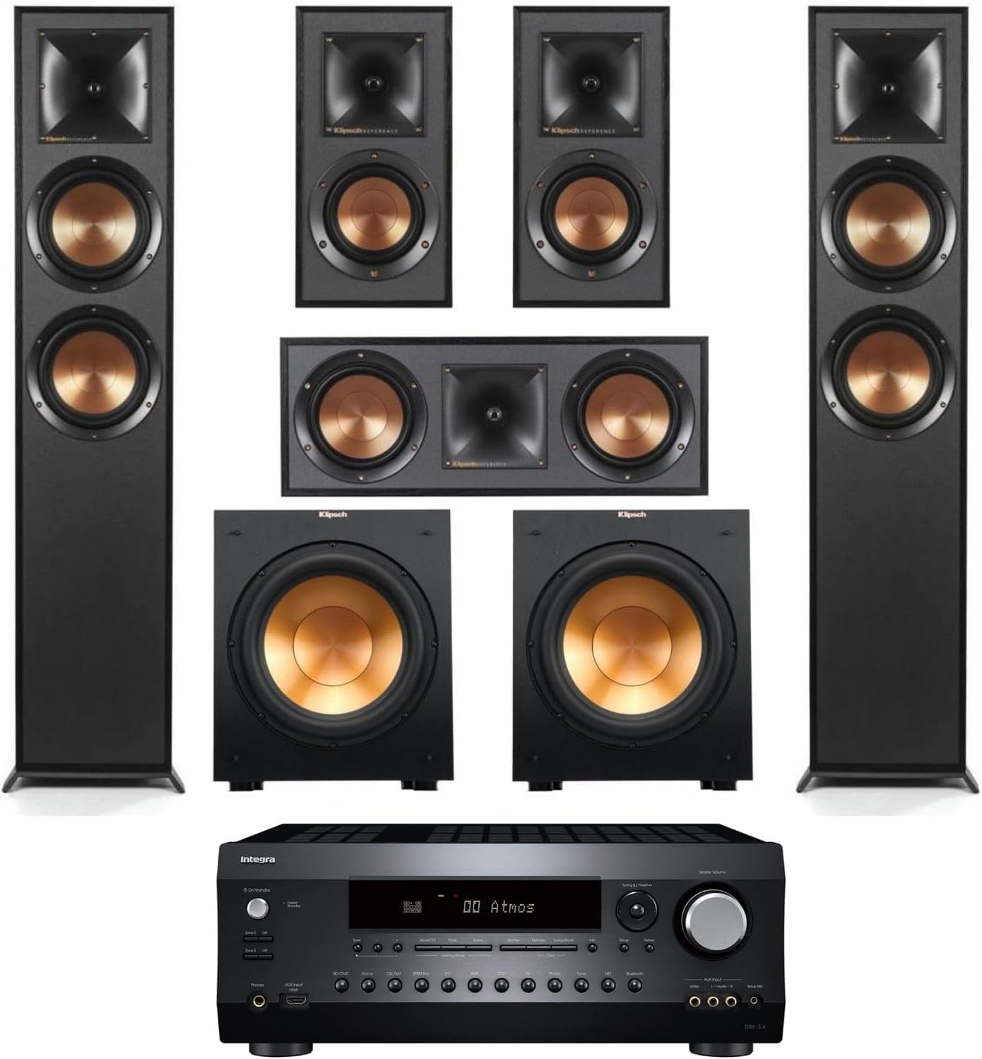 Klipsch Reference 5.2 Home Theater System, Bundle 2X R-625FA Floorstanding 2X R-12SW Subwoofer, R-52C Center, R-41M Bookshelf Speakers, and Integra DRX 3.4 100W 9.2-Channel 8K Network AV Receiver Klipsch Reference 5.2 Home Theater System, Bundle 2X R-625FA Floorstanding 2X R-12SW Subwoofer, R-52C Center, R-41M Bookshelf Speakers, and Integra DRX 3.4 100W 9.2-Channel 8K Network AV Receiver