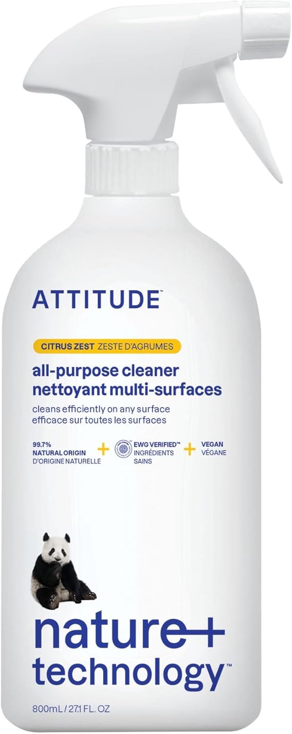 ATTITUDE All Purpose Cleaner Spray, EWG Verified, Vegan, Made with 94% Plant-Based Ingredients, Streak-Free for Kitchen, Bathroom, Glass & More, Citrus Zest Scent, 27.1 Fl Oz ATTITUDE All Purpose Cleaner Spray, EWG Verified, Vegan, Made with 94% Plant-Based Ingredients, Streak-Free for Kitchen, Bathroom, Glass & More, Citrus Zest Scent, 27.1 Fl Oz