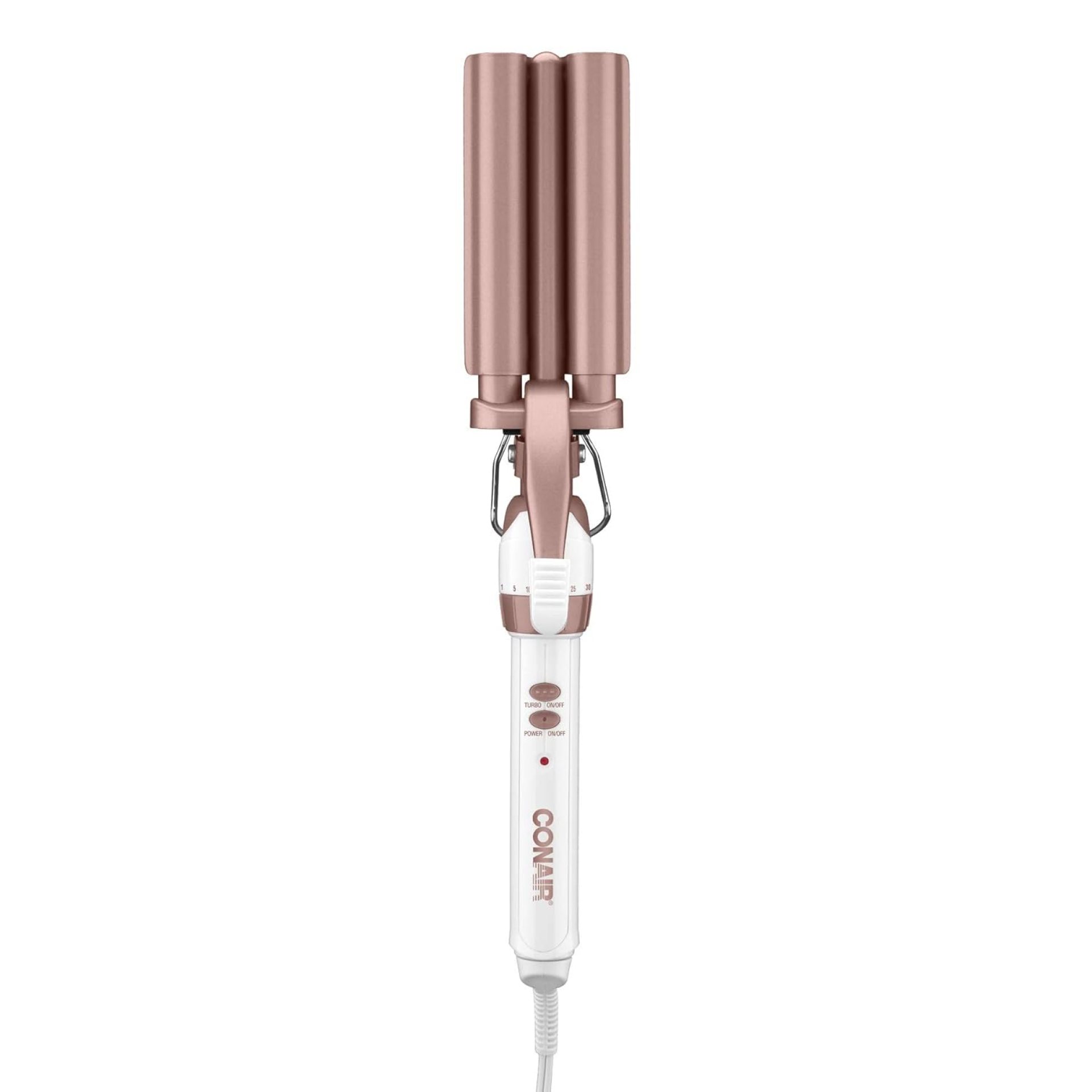 Conair Double Ceramic 3 Barrel Curling Iron, Hair Waver, Create Beachy Waves, Long-Lasting Natural Tight Waves for all Hair Lengths, White / Rose Gold Conair Double Ceramic 3 Barrel Curling Iron, Hair Waver, Create Beachy Waves, Long-Lasting Natural Tight Waves for all Hair Lengths, White / Rose Gold