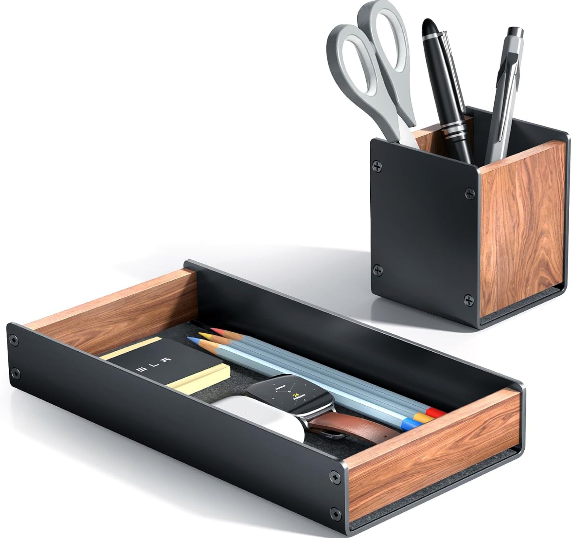 UPERGO Walnut Desk Tray with Pen Holder Set, Natural Wooden Desk Drawer Organizer Office, Desk Organizer Tray for Keys, Pen, Watch UPERGO Walnut Desk Tray with Pen Holder Set, Natural Wooden Desk Drawer Organizer Office, Desk Organizer Tray for Keys, Pen, Watch