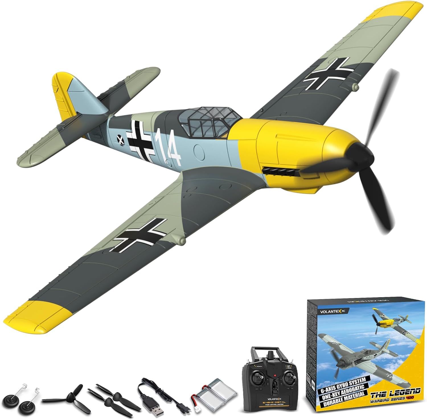 VOLANTEXRC RC Plane, 4 Channel Remote Control Airplane BF109 Fighter RTF with Aileron, Gyro, Aerobatics & 3 Modes Easy to Fly, Hobby Radio Controlled Aircraft for Beginners & Adults (Yellow) VOLANTEXRC RC Plane, 4 Channel Remote Control Airplane BF109 Fighter RTF with Aileron, Gyro, Aerobatics & 3 Modes Easy to Fly, Hobby Radio Controlled Aircraft for Beginners & Adults (Yellow)