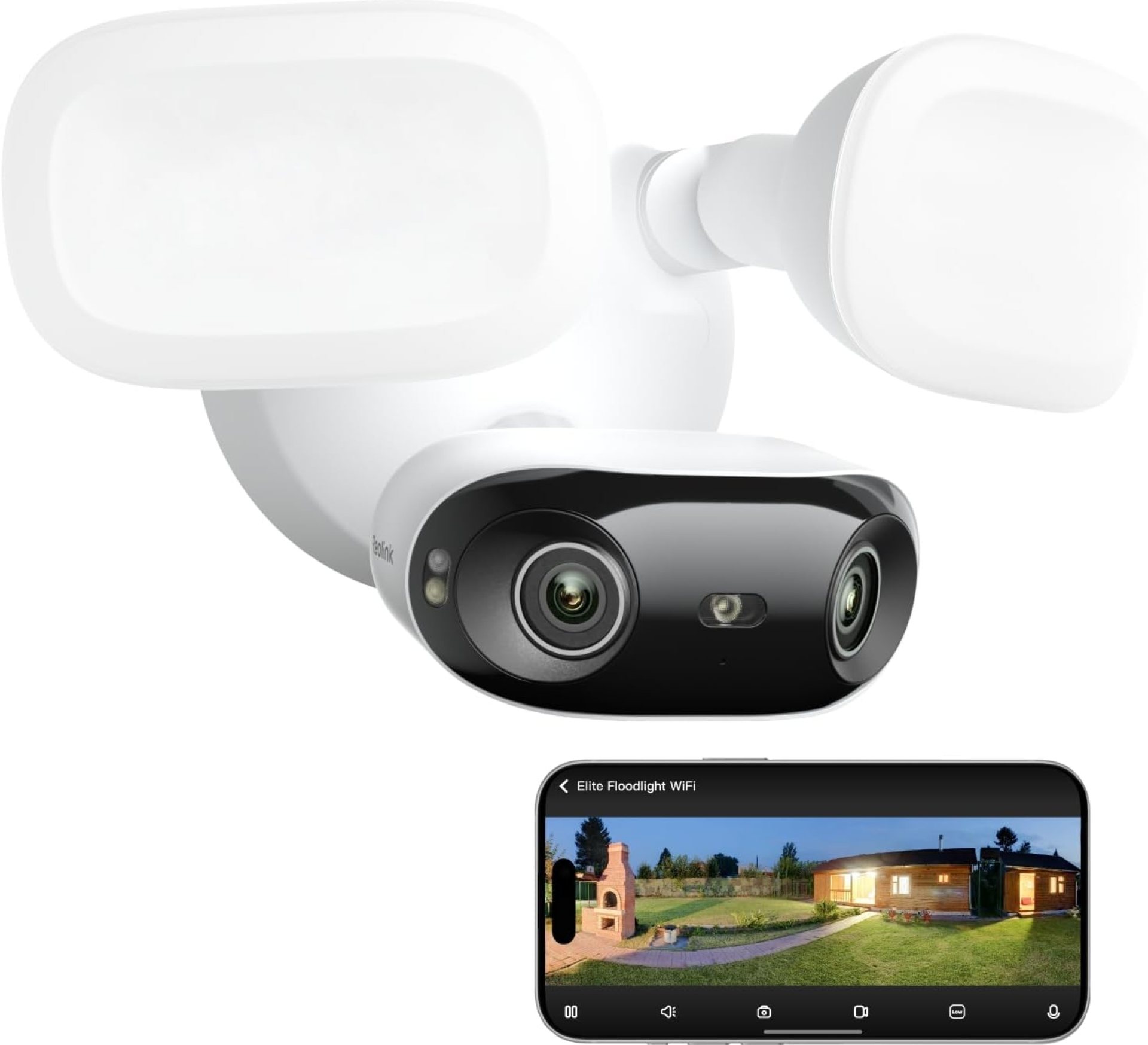 REOLINK Elite Floodlight WiFi, 4K 8MP 180° Panoramic Wired Floodlight Camera, Adjustable 3000 Lumens, Local AI Video Search, Dual-Band Wi-Fi 6, 24/7 Recording, No Monthly Fees, 100~240V AC Hardwired REOLINK Elite Floodlight WiFi, 4K 8MP 180° Panoramic Wired Floodlight Camera, Adjustable 3000 Lumens, Local AI Video Search, Dual-Band Wi-Fi 6, 24/7 Recording, No Monthly Fees, 100~240V AC Hardwired