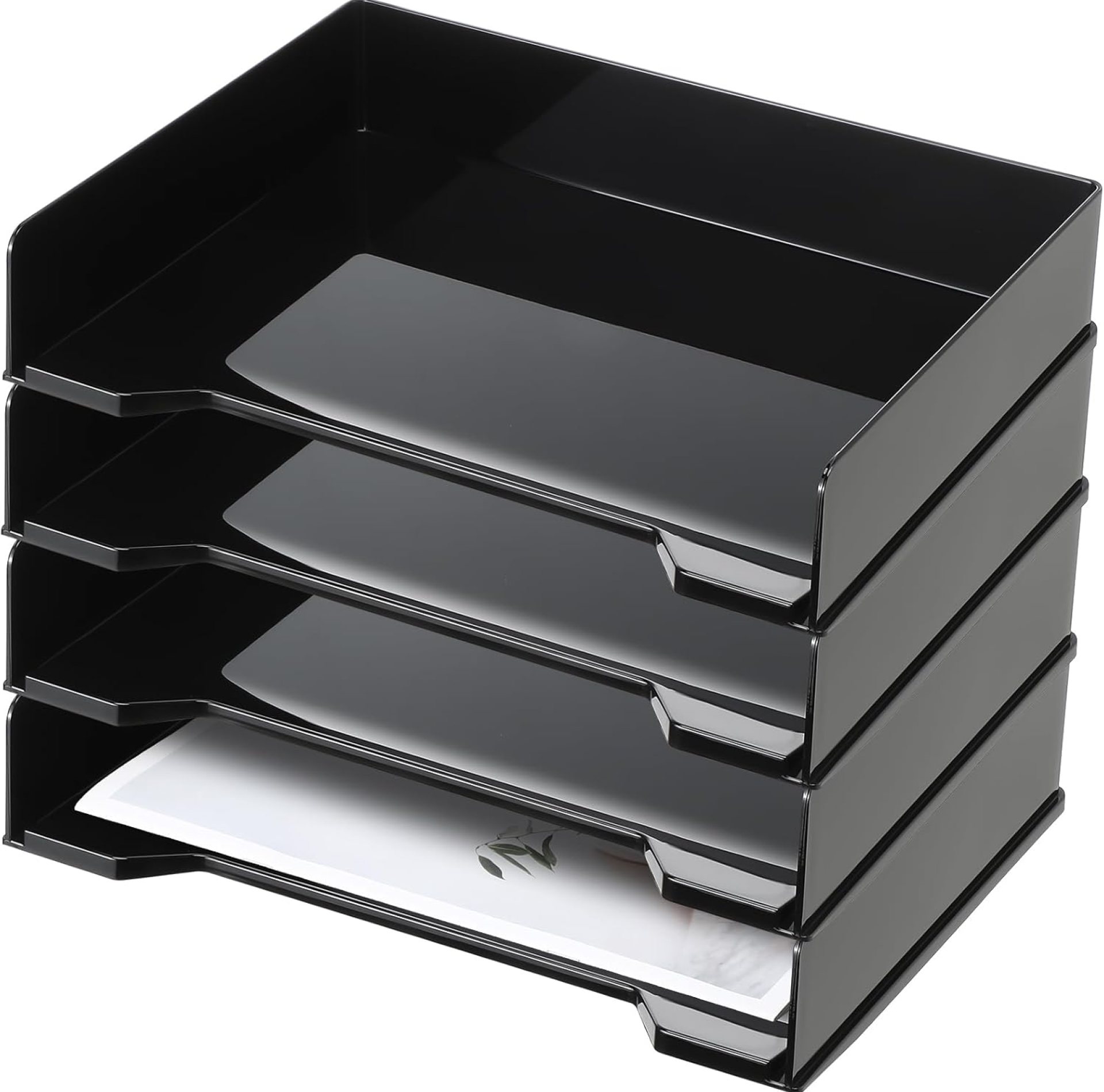 4 Pcs Stackable Letter Tray Rectangular Plastic Desk Organizer 13 x 9.5 x 2.6 in Paper Holder File Tray Accessories Rack for Desktop Office Desk Drawers (Black) 4 Pcs Stackable Letter Tray Rectangular Plastic Desk Organizer 13 x 9.5 x 2.6 in Paper Holder File Tray Accessories Rack for Desktop Office Desk Drawers (Black)