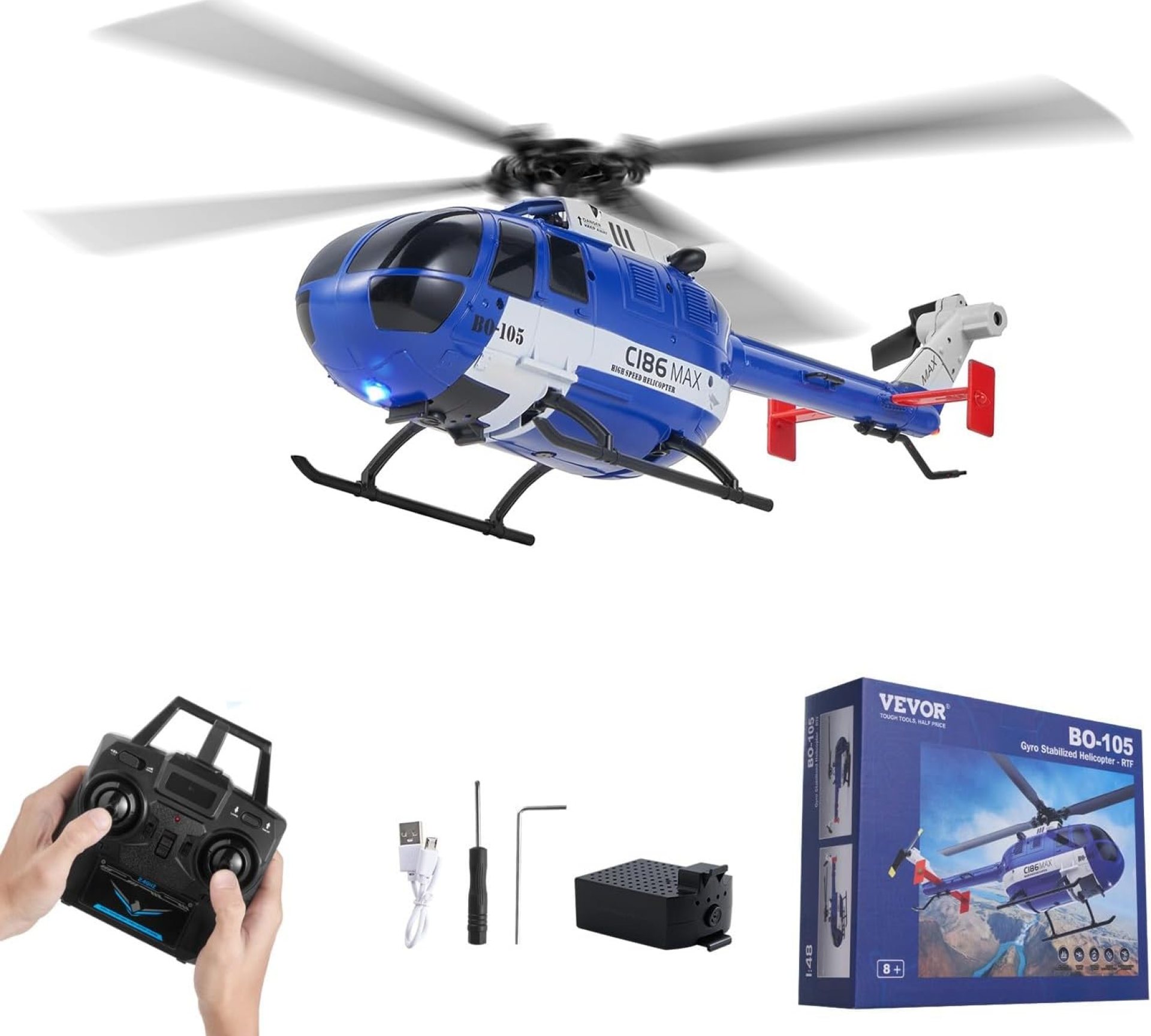 VEVOR RC Helicopter, 2.4GHz 4-Propeller Remote Control Helicopter with 6-Axis Gyro, 4-Channel RC Airplane for Beginner, LED Light & One-Key Takeoff/Landing, Plane Toys for Kids Ages 8 and up VEVOR RC Helicopter, 2.4GHz 4-Propeller Remote Control Helicopter with 6-Axis Gyro, 4-Channel RC Airplane for Beginner, LED Light & One-Key Takeoff/Landing, Plane Toys for Kids Ages 8 and up