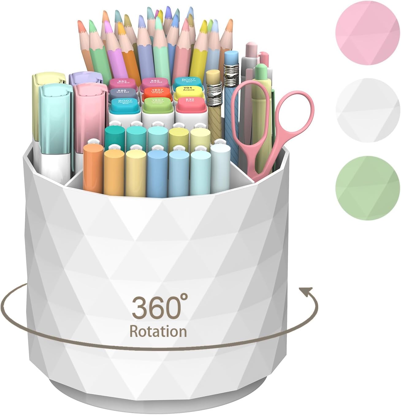 DRQ 360 Degree Rotating Pen Holder, Desk Organizer Sparkling Diamond-like Pencil Holder, Large Capacity with 5 Slots, Cute Office Supplies Pencil Cup Desktop Storage Stationery, White DRQ 360 Degree Rotating Pen Holder, Desk Organizer Sparkling Diamond-like Pencil Holder, Large Capacity with 5 Slots, Cute Office Supplies Pencil Cup Desktop Storage Stationery, White