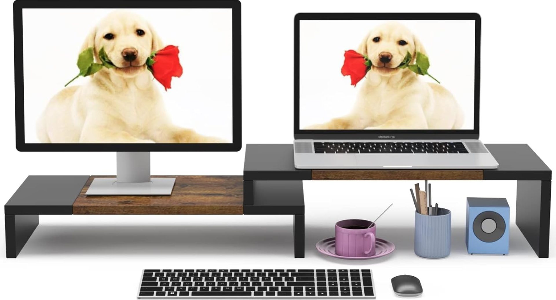 WESTREE Dual Monitor Stand – Riser 2 Shelf Computer with Adjustable Length and Angle, Stands for Monitors, Desktop Organizer PC, Computer, Laptop WESTREE Dual Monitor Stand – Riser 2 Shelf Computer with Adjustable Length and Angle, Stands for Monitors, Desktop Organizer PC, Computer, Laptop