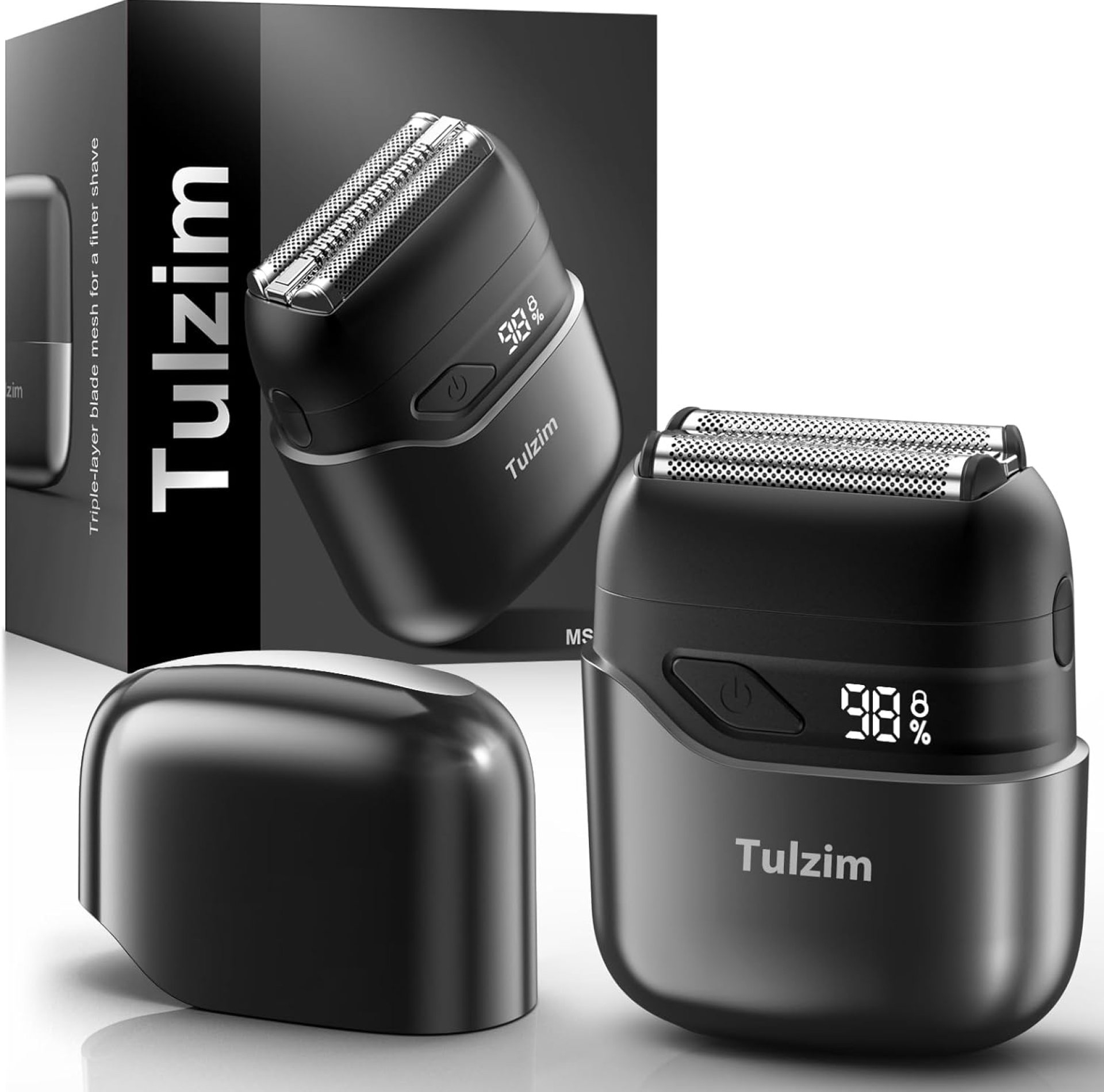 Mini Electric Razor for Men: Foil Shaver for Beard/Face – 3 Floating Blade LED Display USB-C Fast Rechargeable – IPX7 Waterproof for Travel & Home – Light Gray Mini Electric Razor for Men: Foil Shaver for Beard/Face – 3 Floating Blade LED Display USB-C Fast Rechargeable – IPX7 Waterproof for Travel & Home – Light Gray