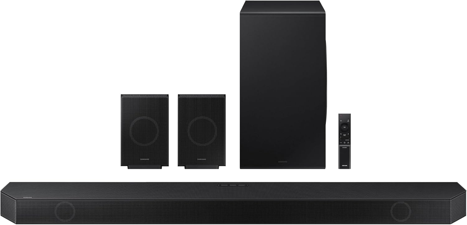 SAMSUNG Q990D 11.1.4ch Soundbar w/Wireless Dolby Atmos Audio, Rear Speaker Included, Q-Symphony, SpaceFit Sound Pro, Adaptive Sound, Game Mode Pro with Alexa Built-in, HW-Q990D/ZA SAMSUNG Q990D 11.1.4ch Soundbar w/Wireless Dolby Atmos Audio, Rear Speaker Included, Q-Symphony, SpaceFit Sound Pro, Adaptive Sound, Game Mode Pro with Alexa Built-in, HW-Q990D/ZA