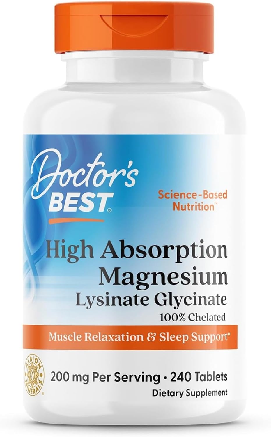 Doctors BEST High Absorption Magnesium Lysinate Glycinate 100% Chelated, Muscle Relaxation & Sleep Support, Non-GMO, Gluten Free, Soy Free, Vegan, 100% Chelated 240 Tablets Doctors BEST High Absorption Magnesium Lysinate Glycinate 100% Chelated, Muscle Relaxation & Sleep Support, Non-GMO, Gluten Free, Soy Free, Vegan, 100% Chelated 240 Tablets